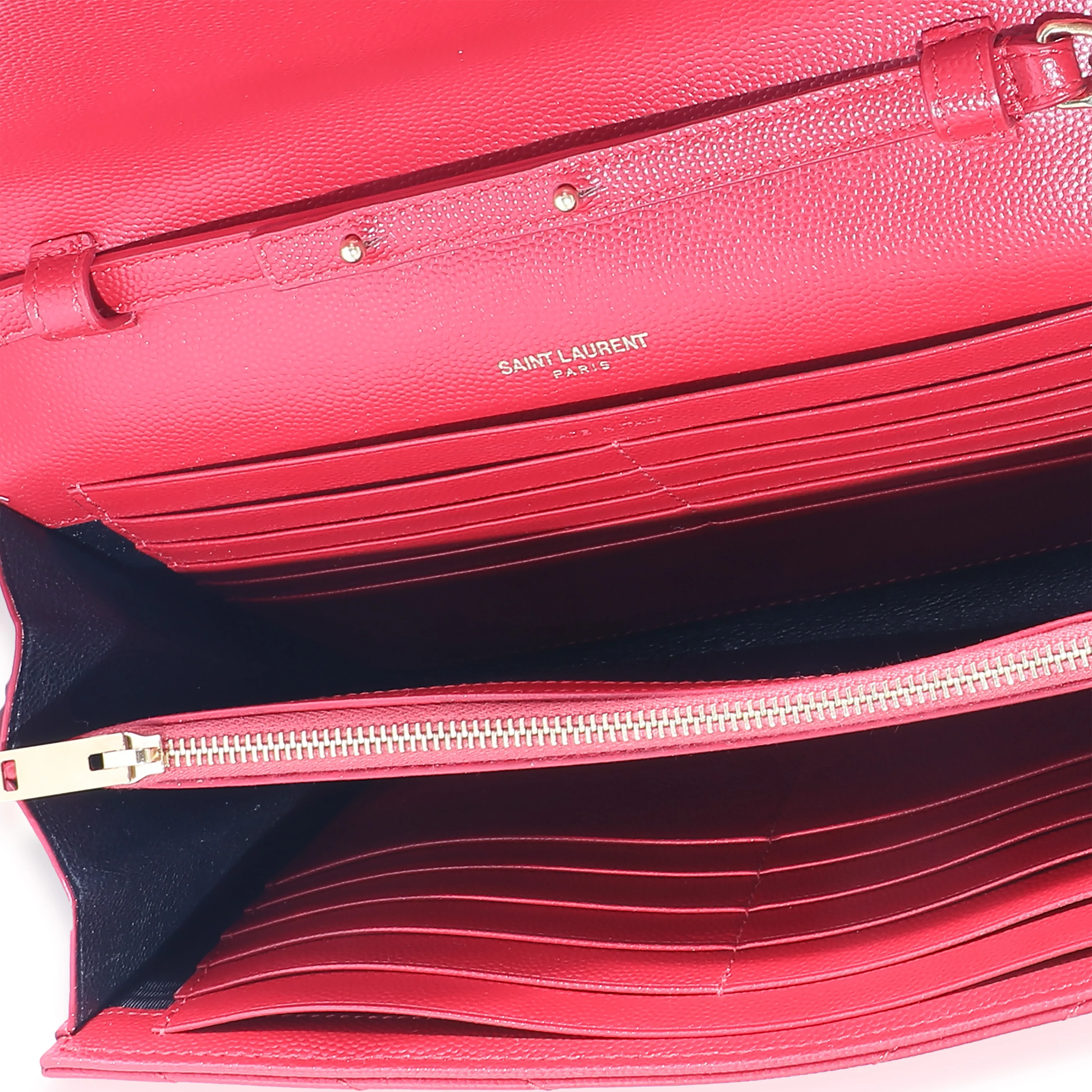 Saint Laurent Red Grain De Poudre Cassandre Chain Wallet - Image 8