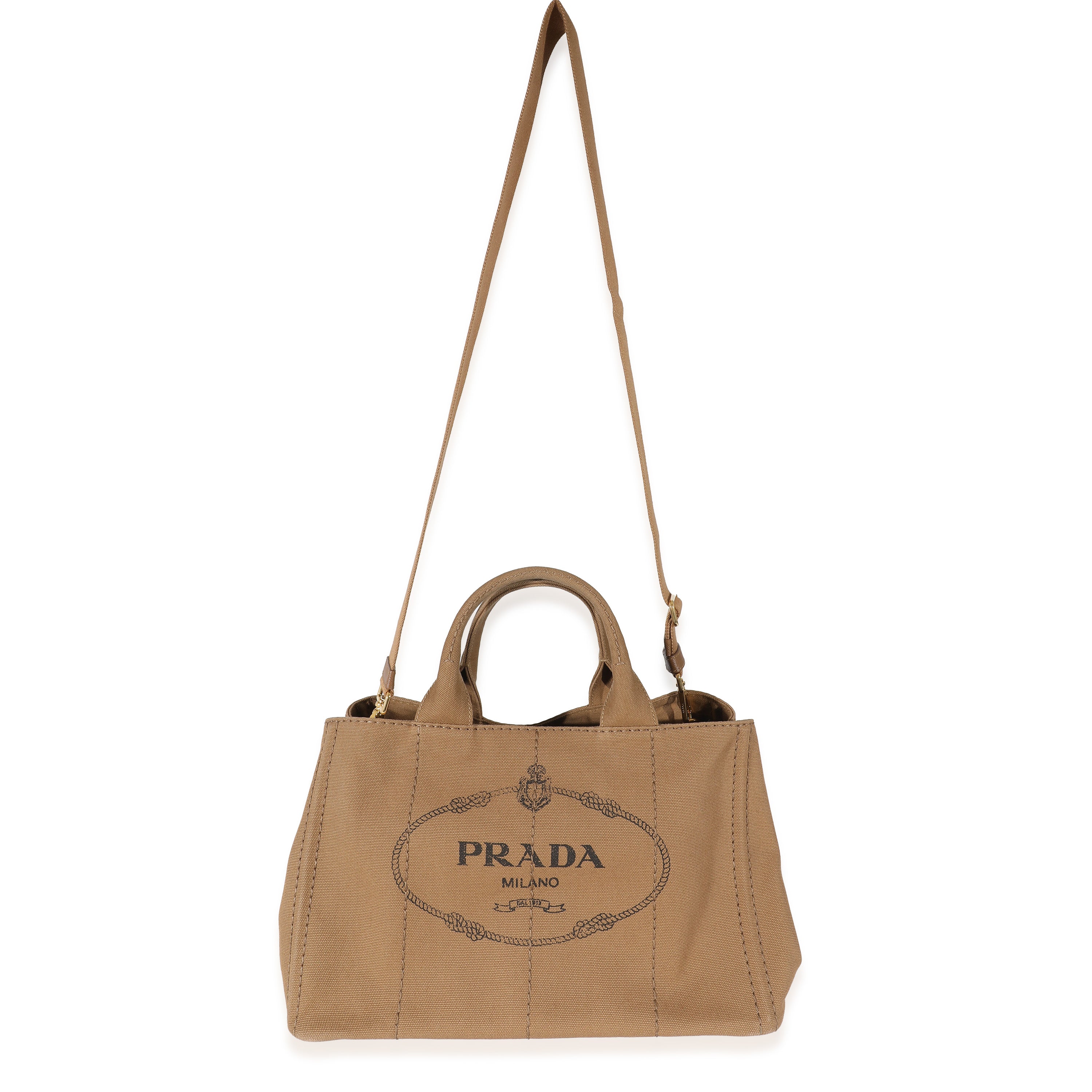 Prada Brown Canvas Medium Canapa Tote - Image 7