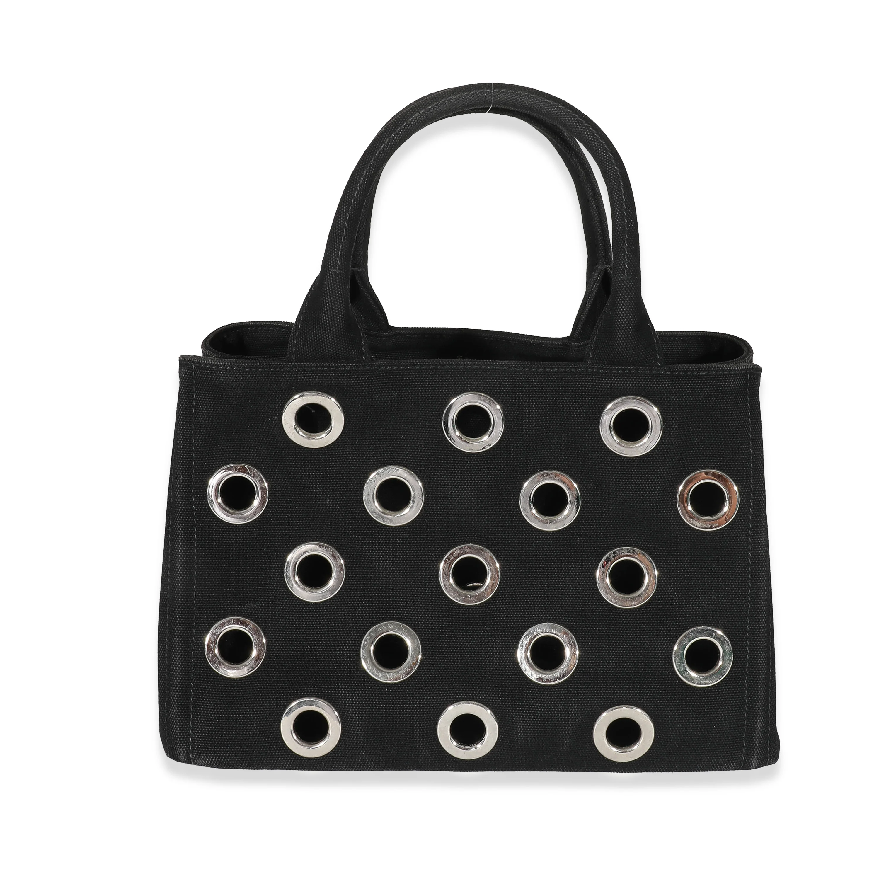 Prada Black Canvas Small Grommet Canapa Tote - Image 3