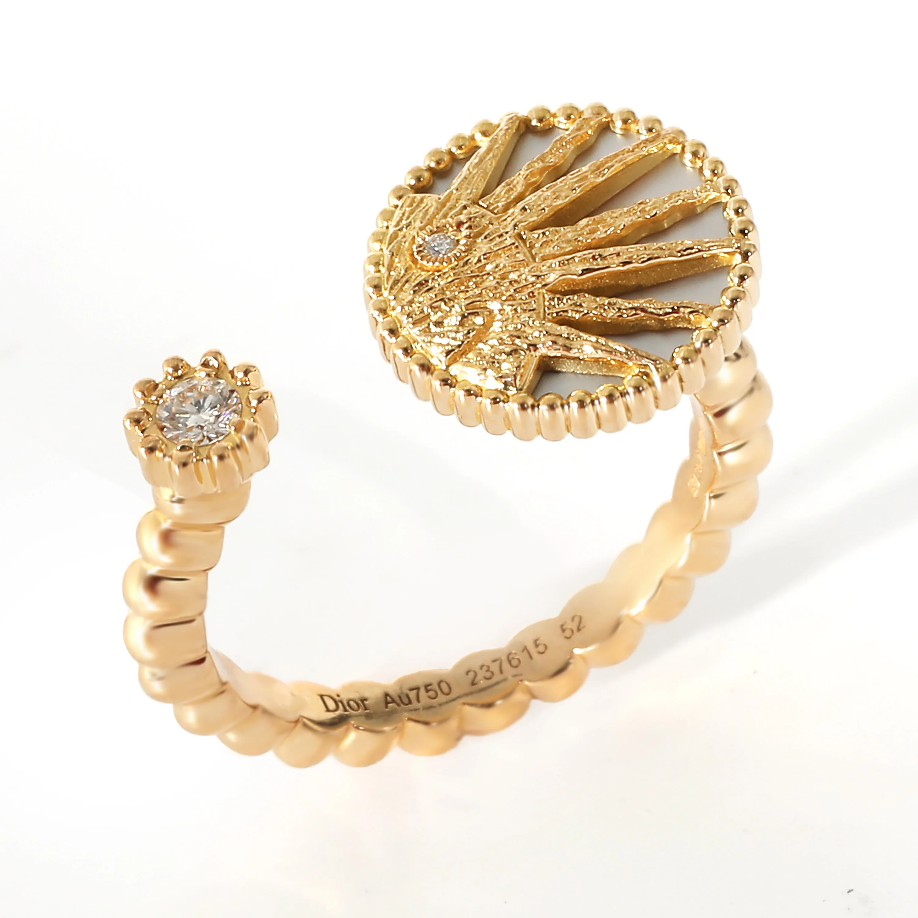 Dior Rose Céleste Mother-of-pearl & Diamond Open Ring 18K Yellow Gold 0.06 CTW - Image 6