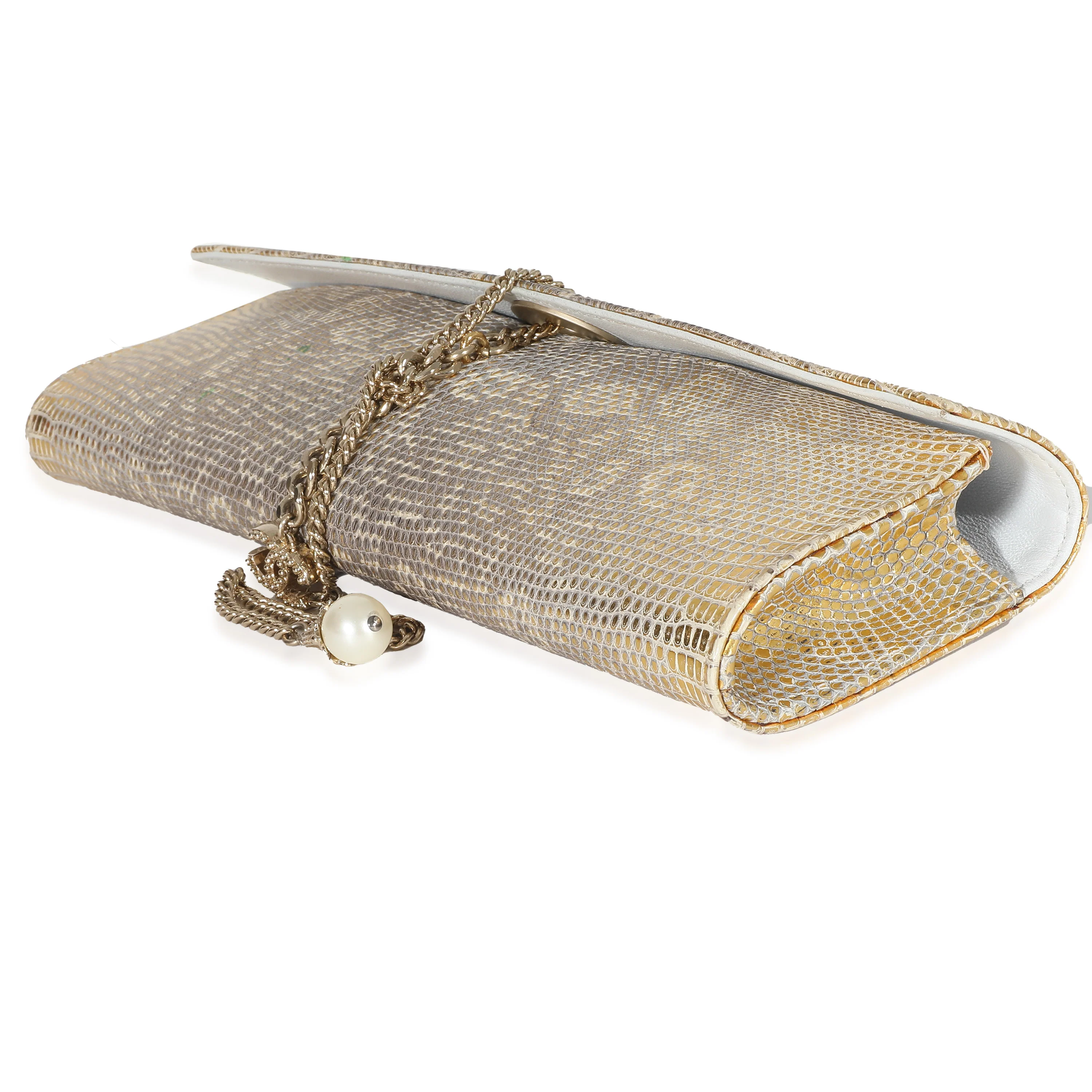 Vintage Gold Lizard Tube Flap Clutch - Image 6