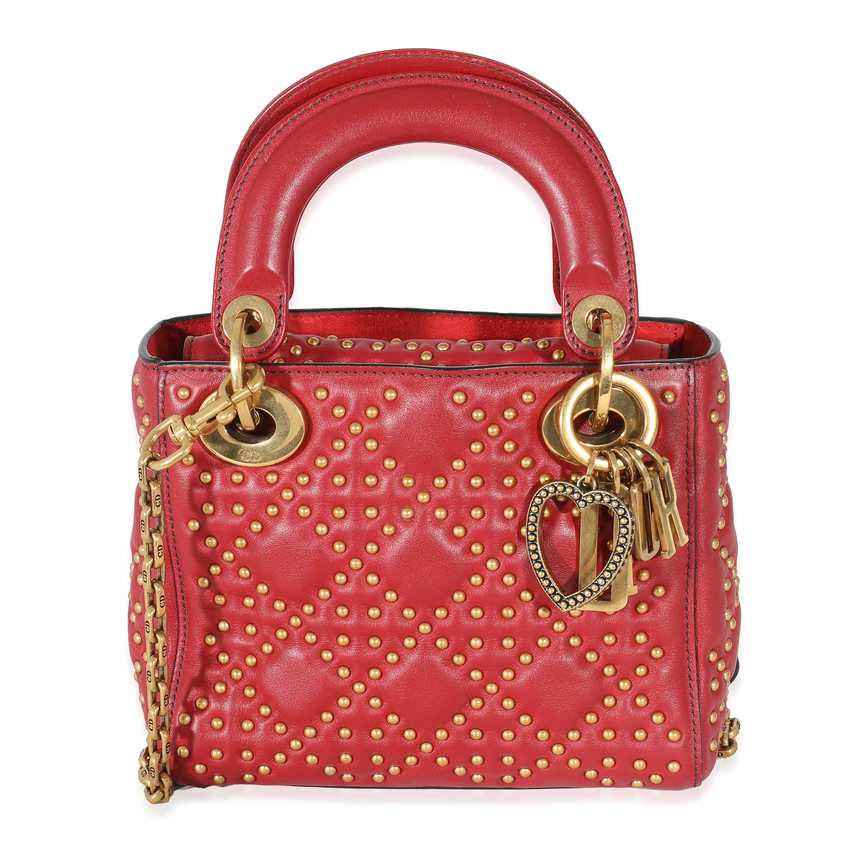 Christian Dior Red Cannage Studded Supple Leather Mini Lady Dior
