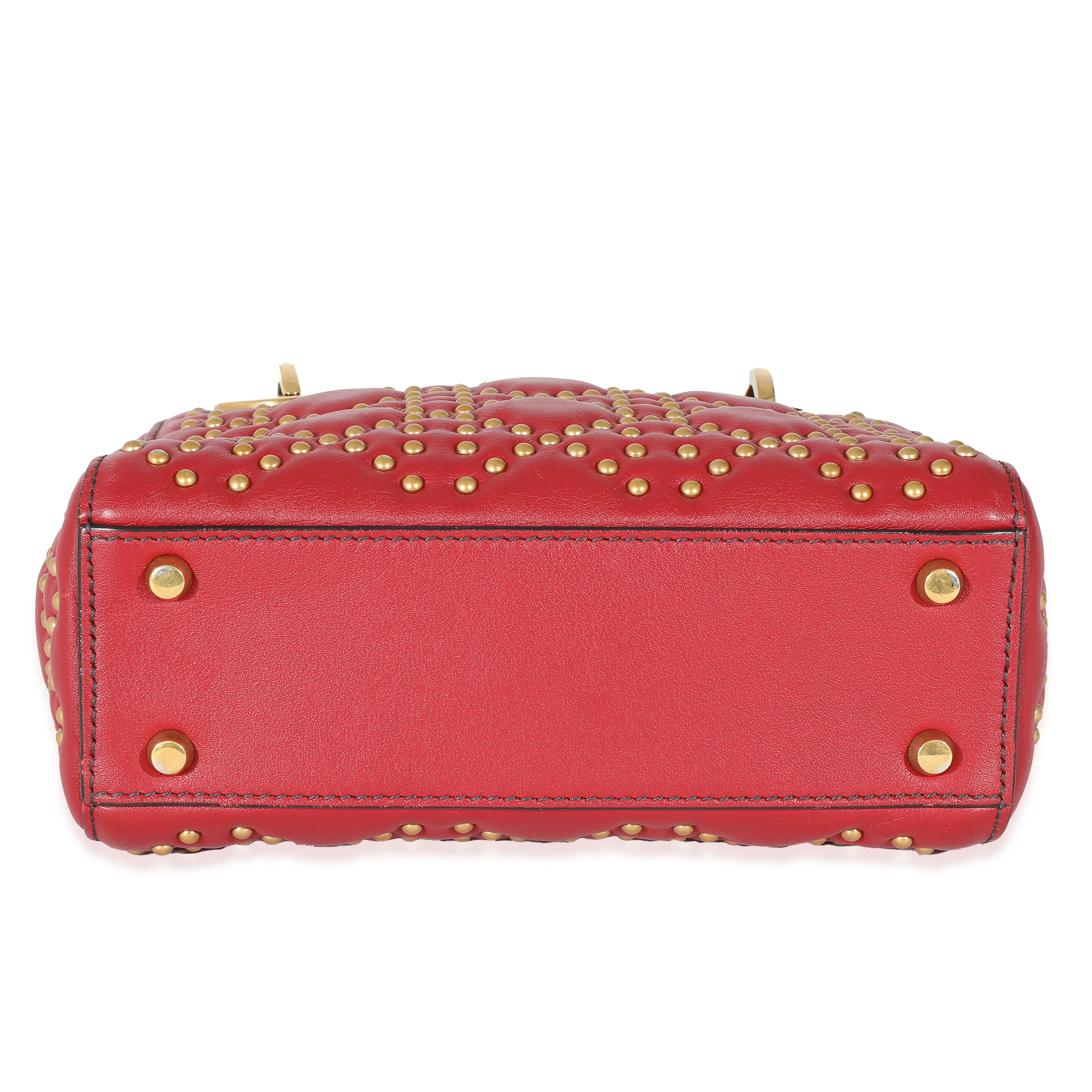 Christian Dior Red Cannage Studded Supple Leather Mini Lady Dior - Image 6