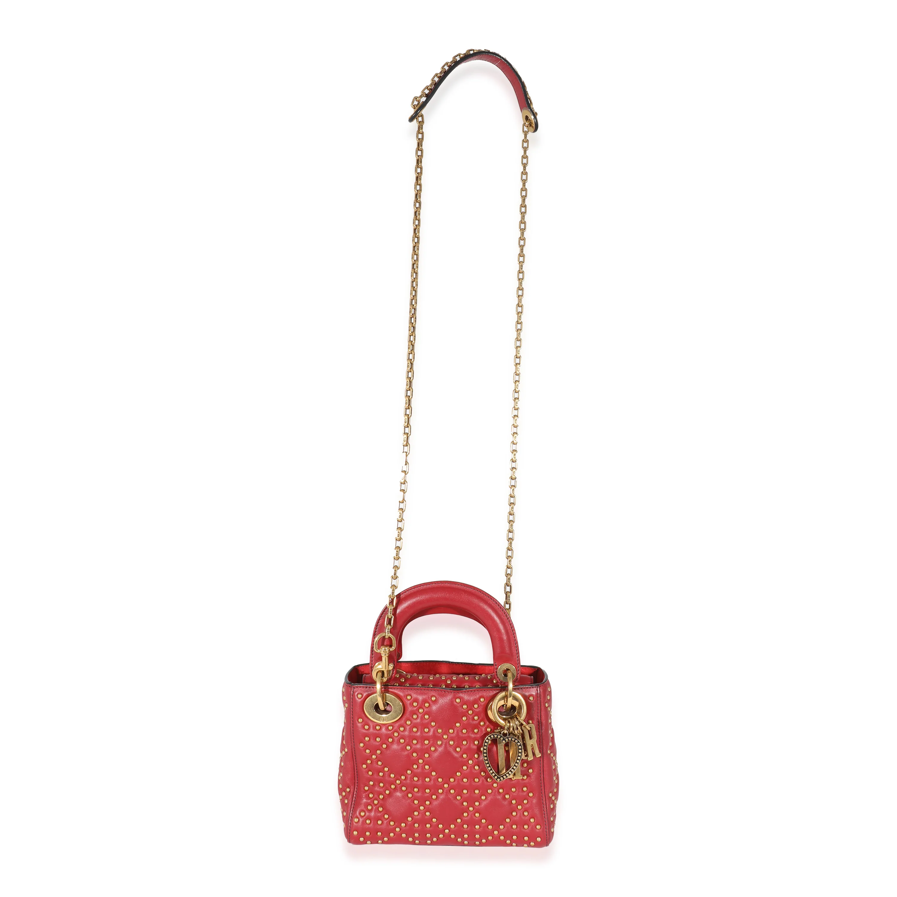 Christian Dior Red Cannage Studded Supple Leather Mini Lady Dior - Image 7