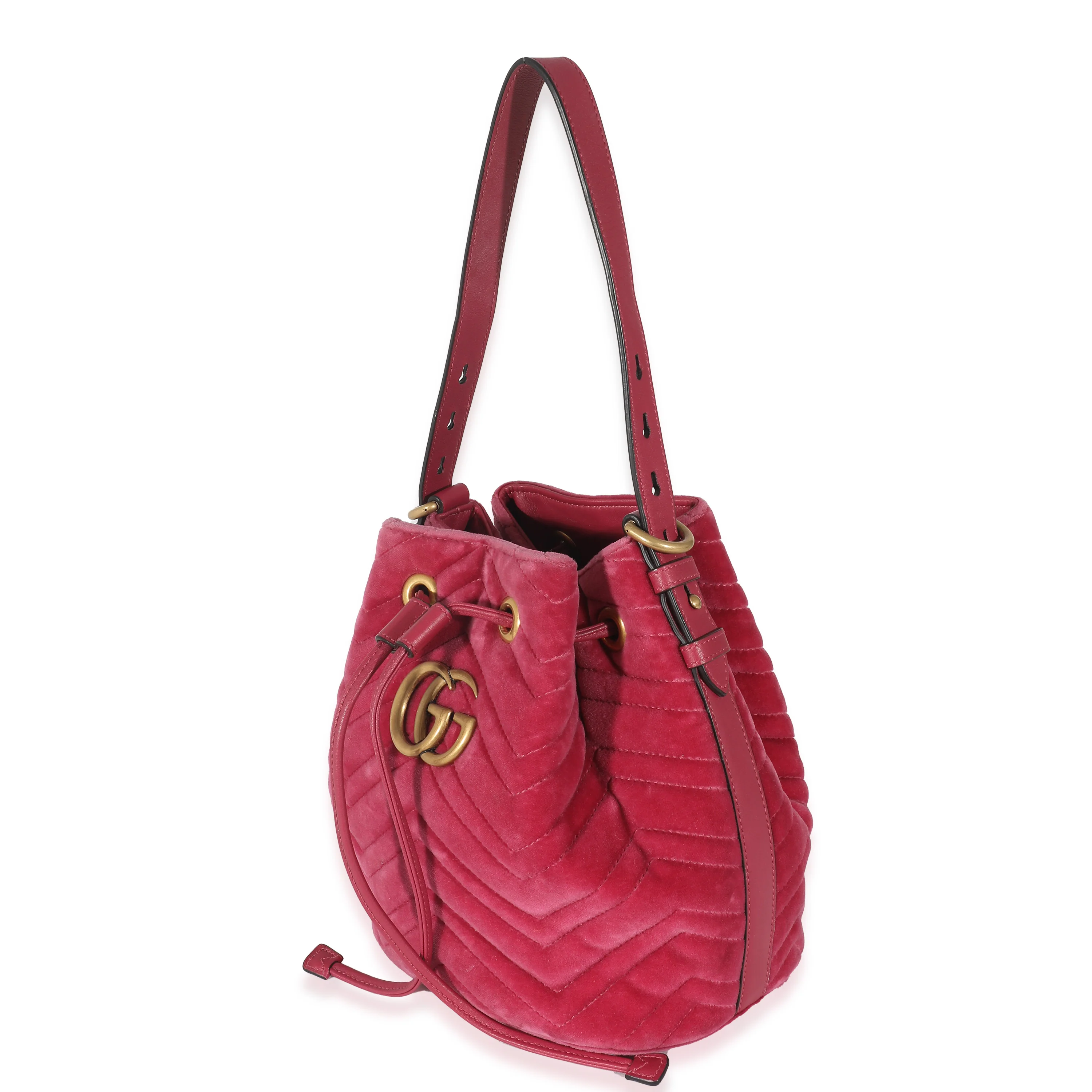 Pink Velvet Matelassé GG Marmont Bucket Bag - Image 2