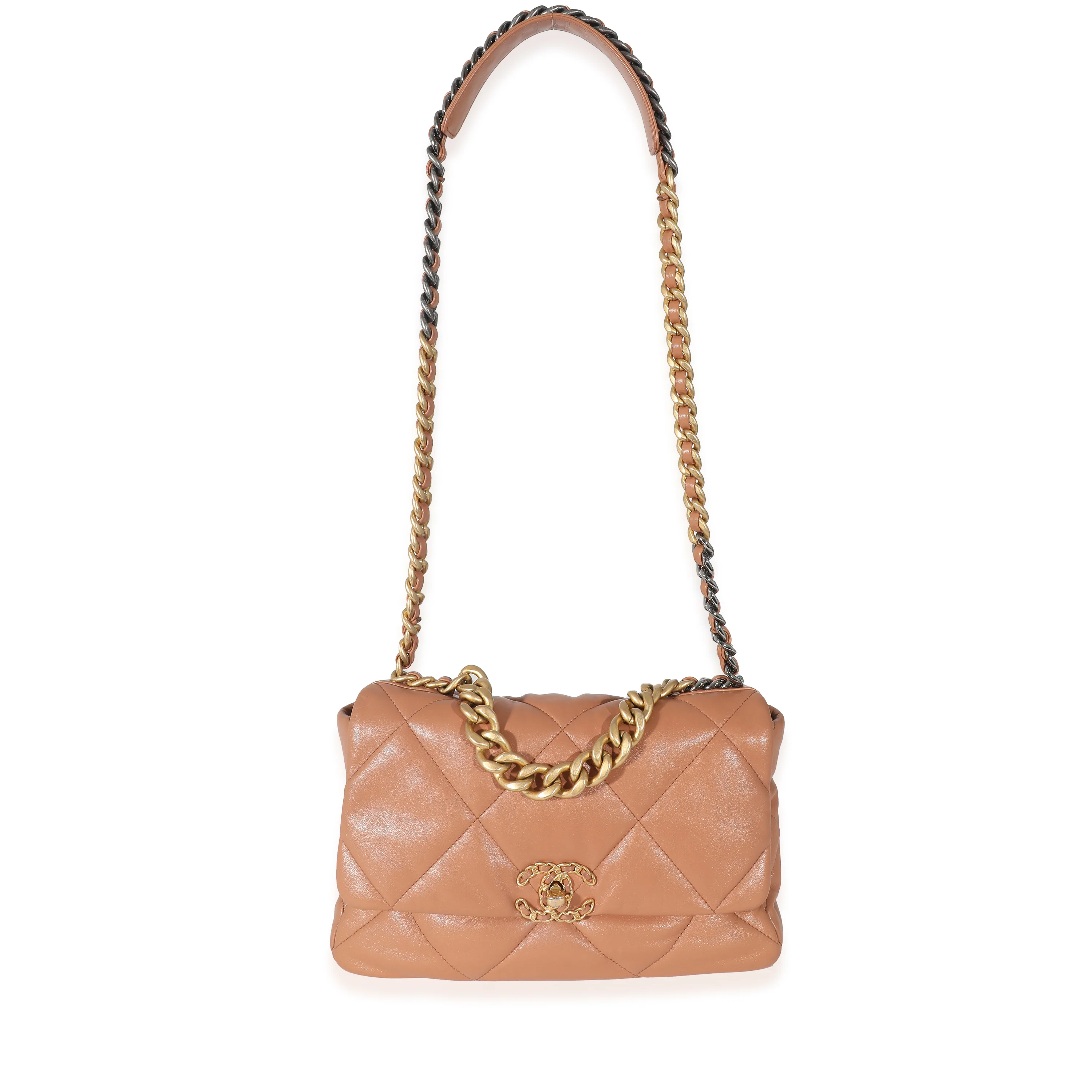 Chanel Brown Shiny Lambskin Large Chanel 19 Flap Bag - Image 4