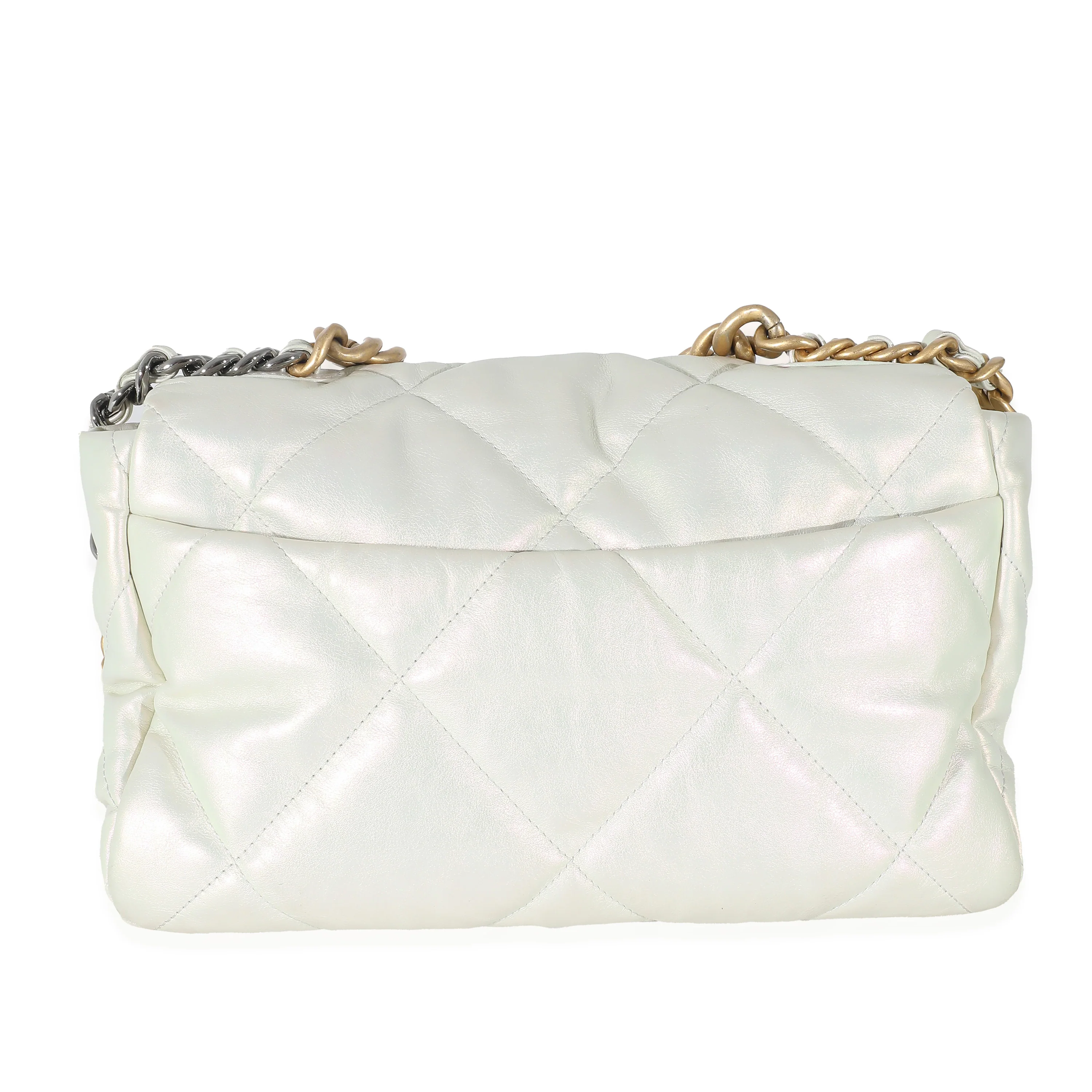 Chanel White Iridescent Calfskin Medium Chanel 19 Flap Bag - Image 3