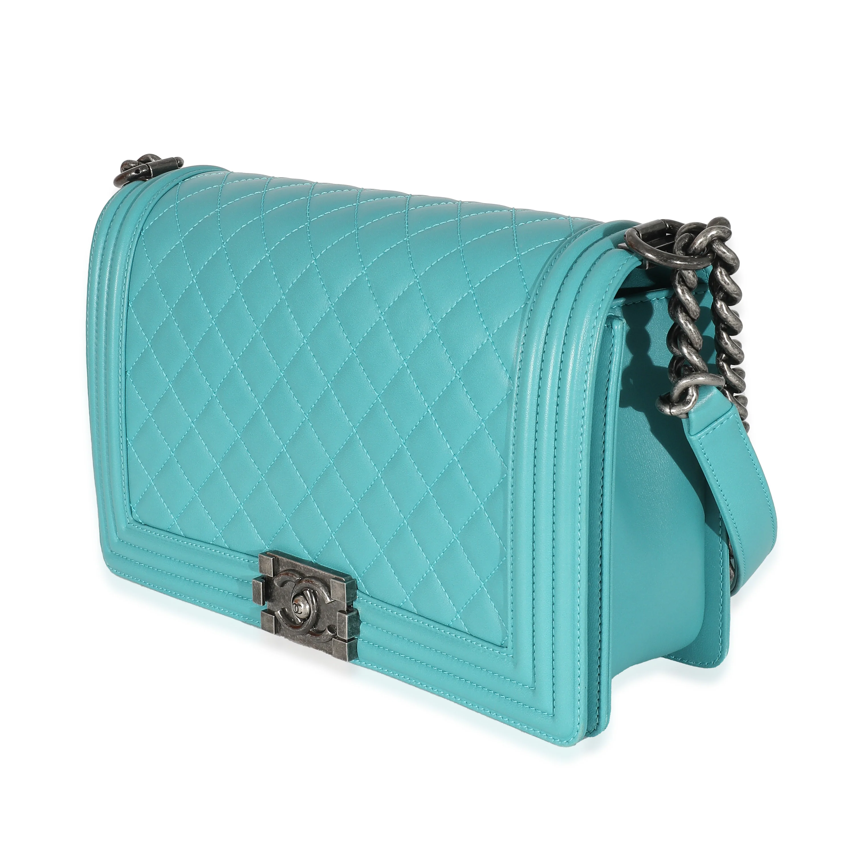 Aqua Quilted Lambskin New Medium Boy Bag - Image 2