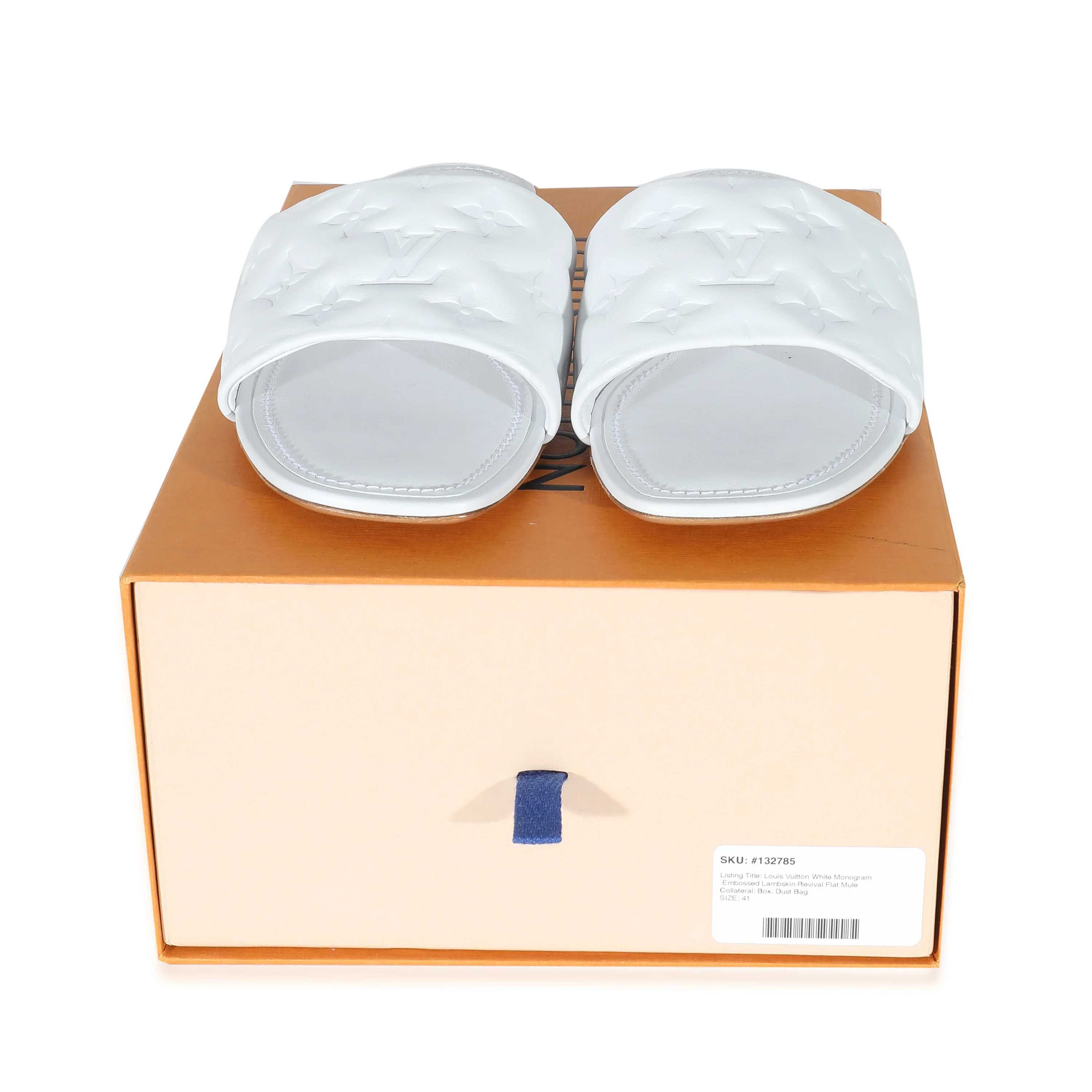 Louis Vuitton White Monogram Embossed Lambskin Revival Flat Mule - Image 4