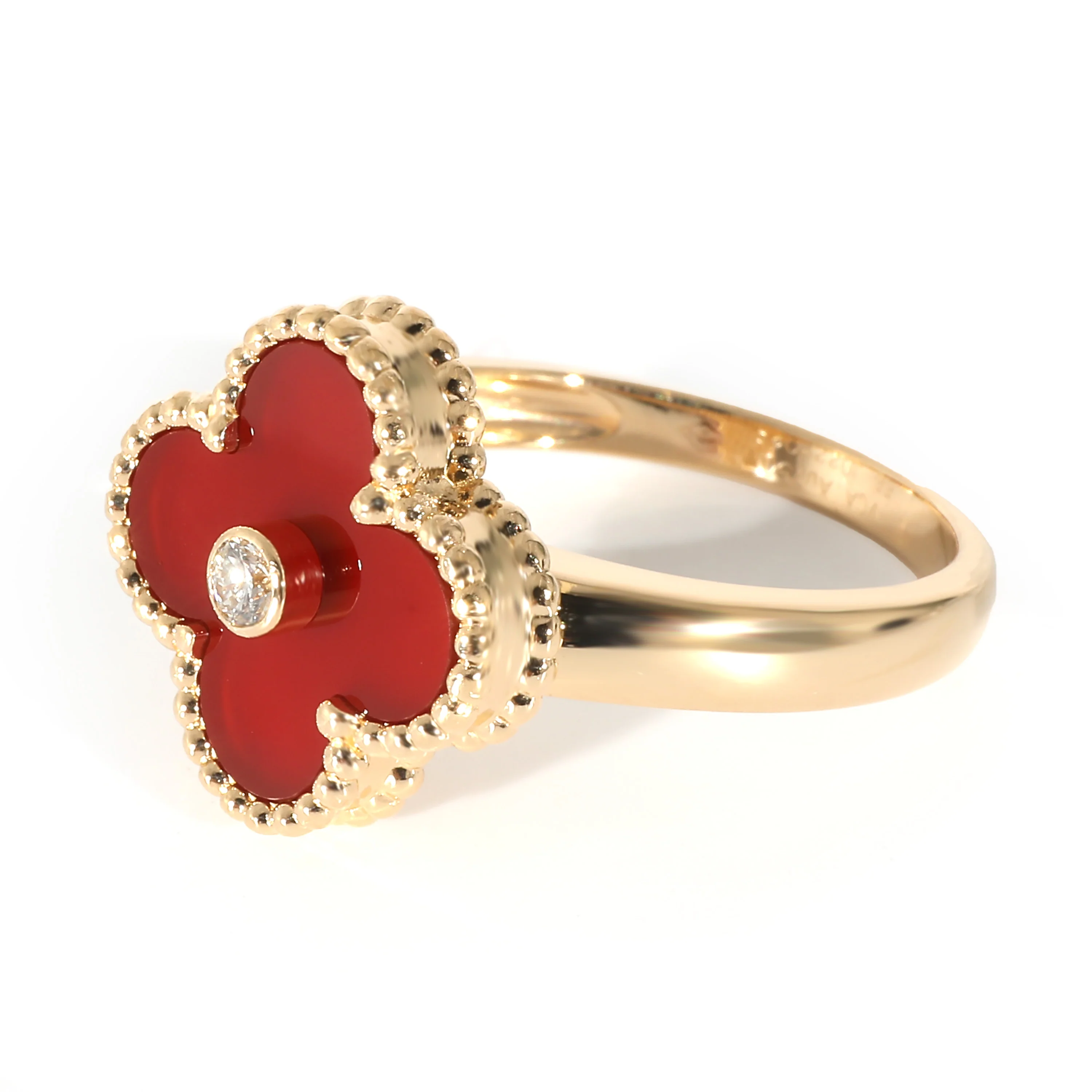 Van Cleef & Arpels Alhambra Carnelian Diamond Ring in 18K Yellow Gold  0.06 CTW - Image 2