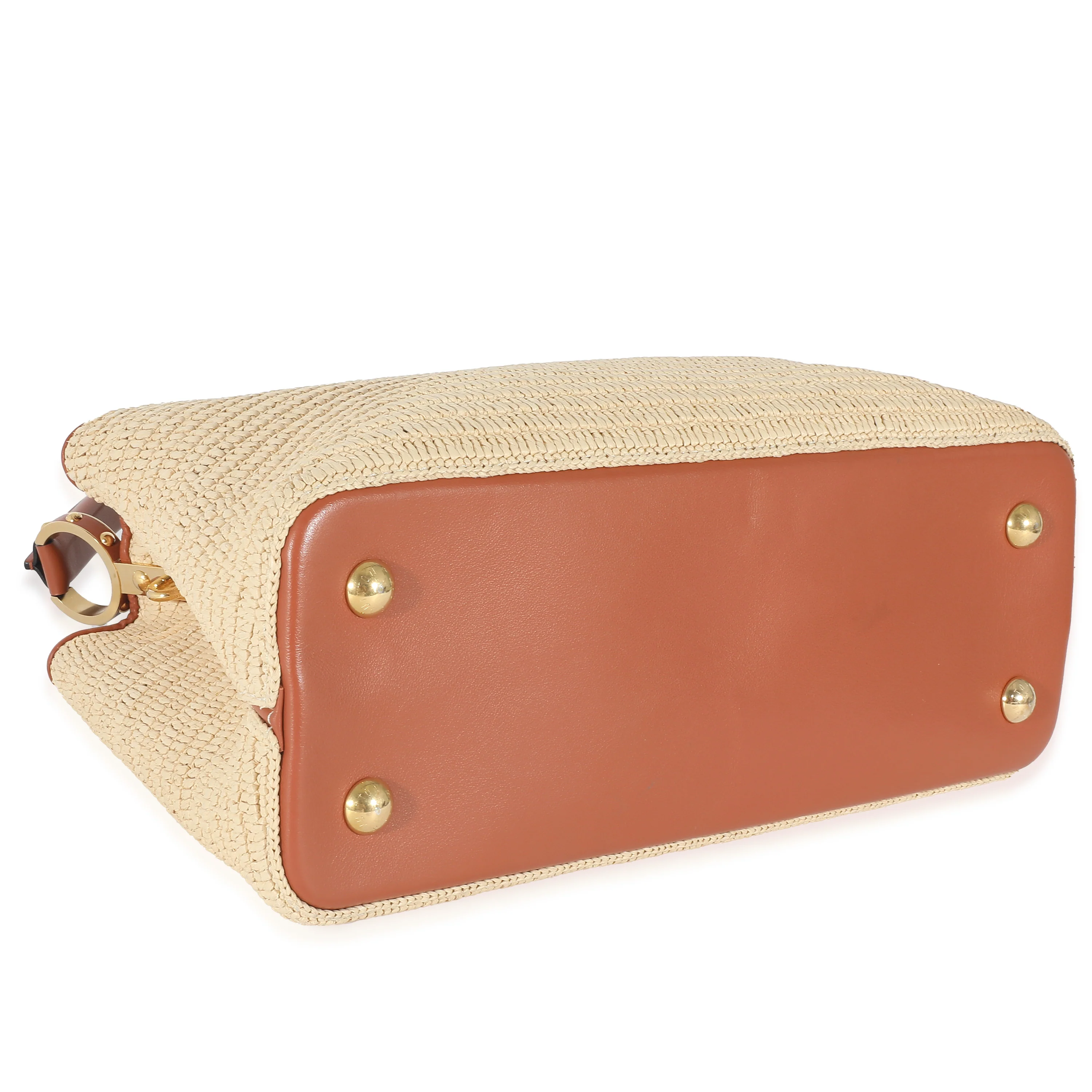 Caramel Leather & Beige Raffia Capucines MM - Image 5