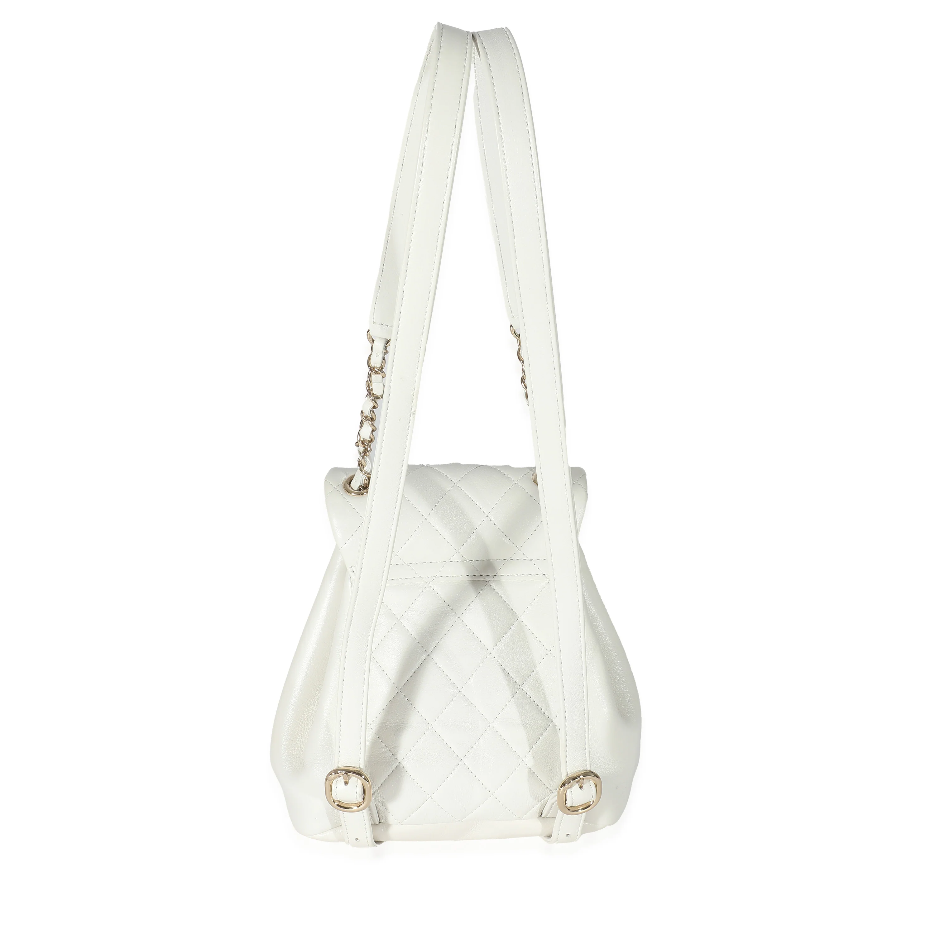 Chanel White Shiny Aged Quilted Lambskin Small Duma Drawstring Backpack - Image 3