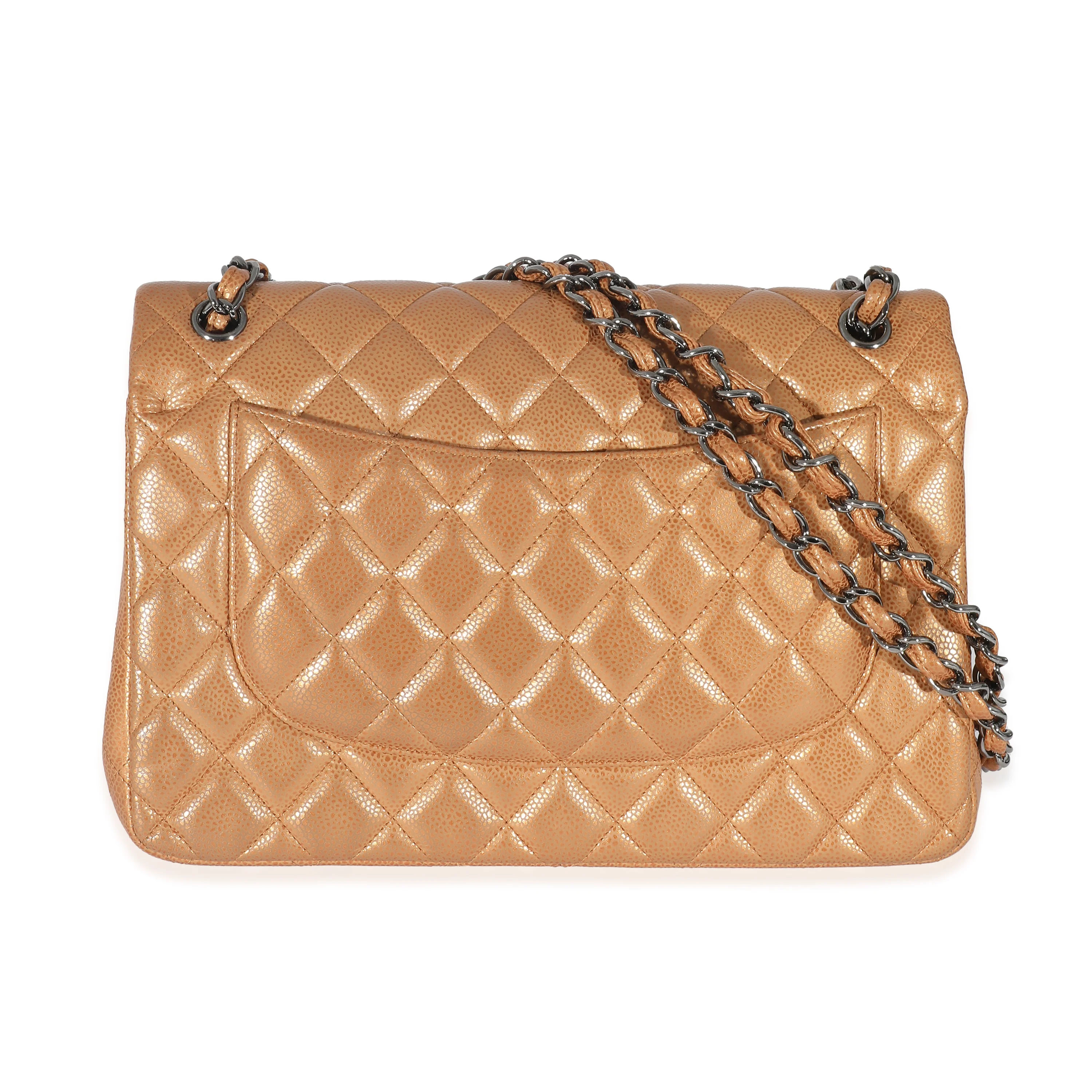 Gold Metallic Caviar Jumbo Double Flap Handbag - Image 5