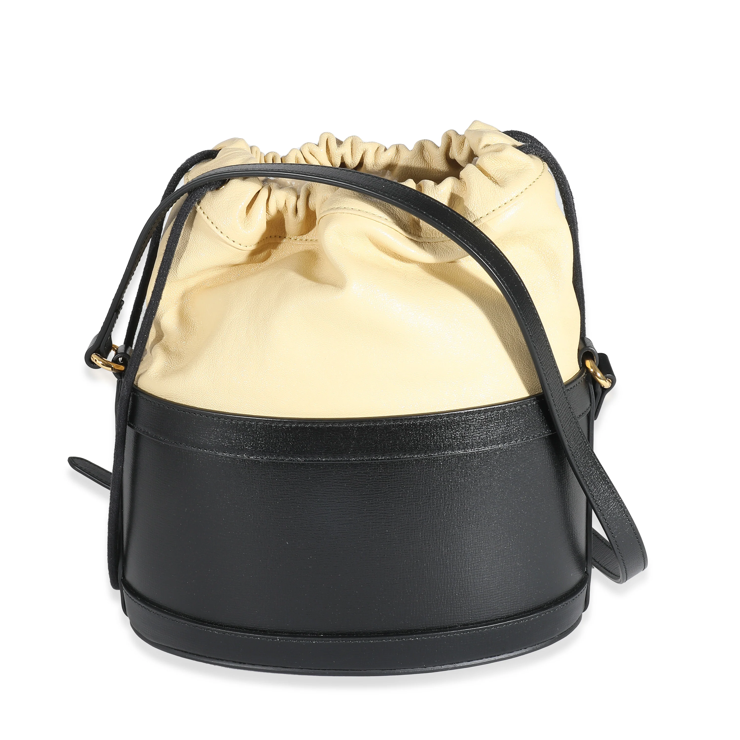 Black Beige Calfskin Horsebit 1955 Drawstring Bucket Bag - Image 5