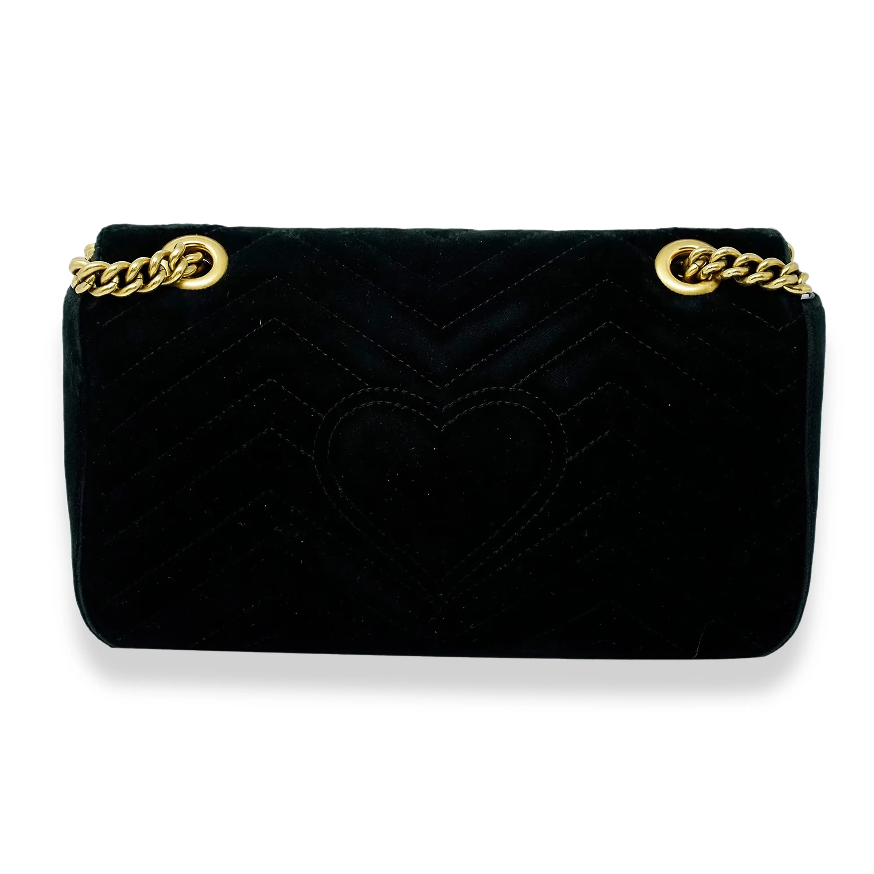 Black Matelassé Velvet Small Marmont Shoulder Bag - Image 3