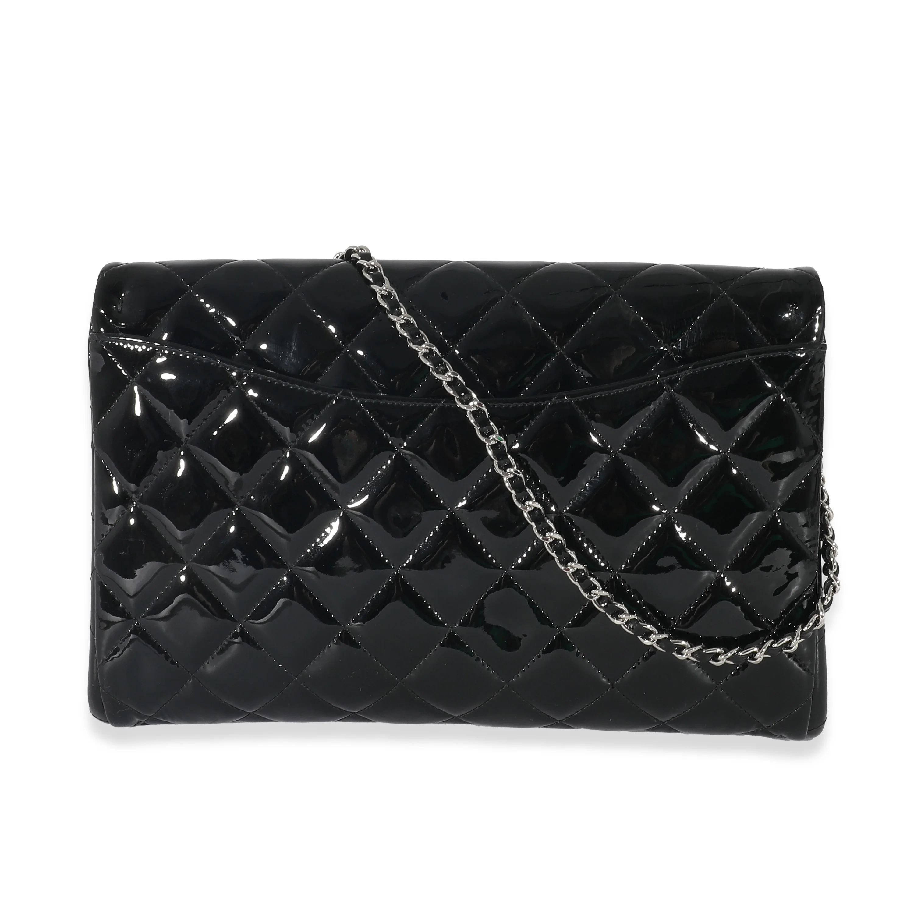 Chanel Black Quilted Patent Leather Clutch on Chain - Image 4