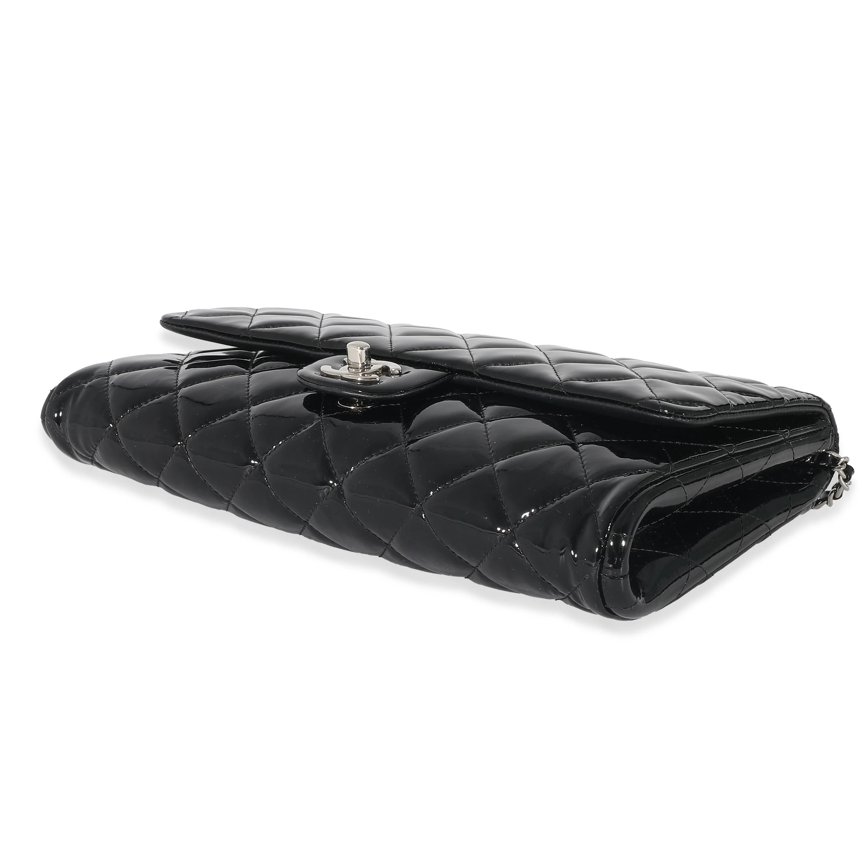 Chanel Black Quilted Patent Leather Clutch on Chain - Image 5
