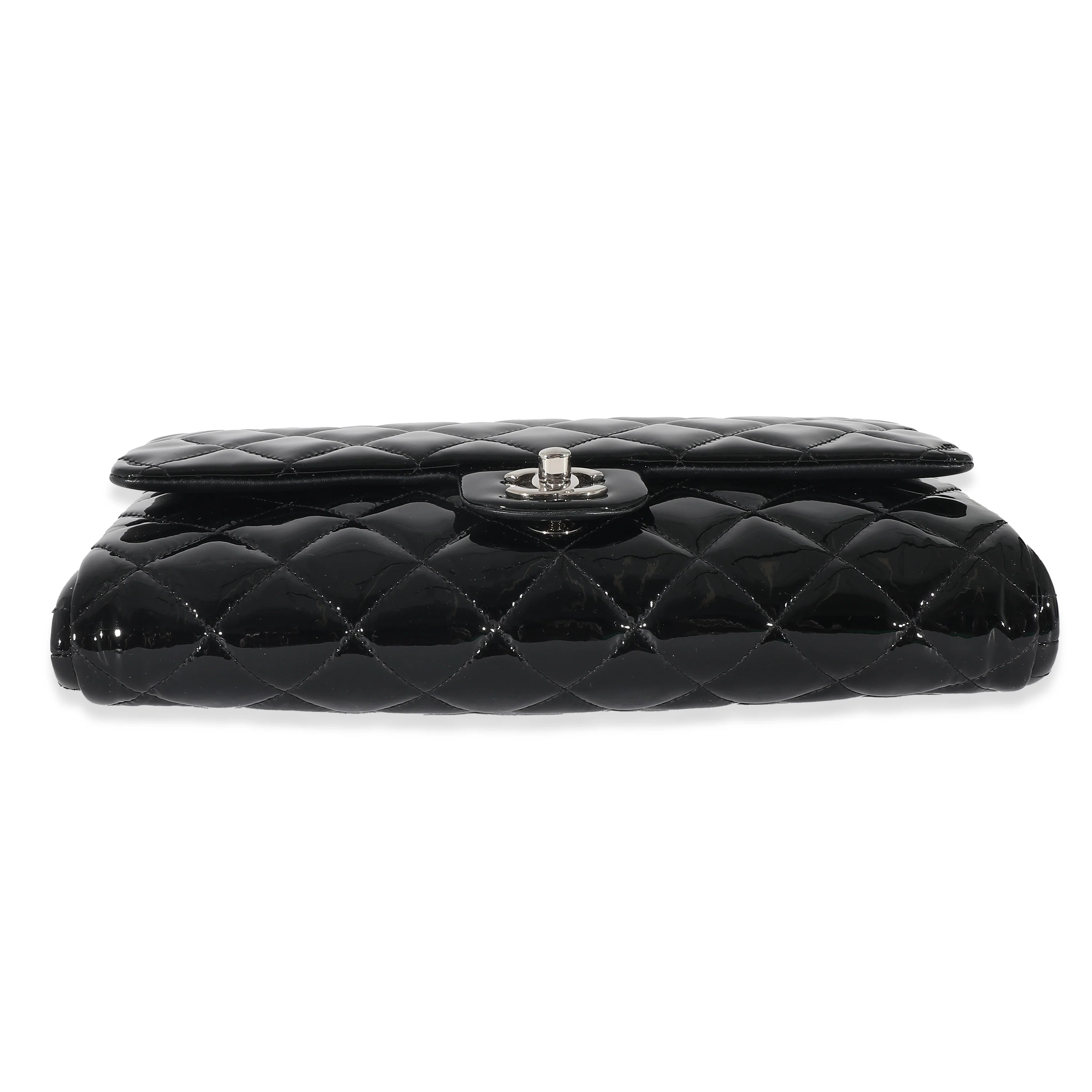 Chanel Black Quilted Patent Leather Clutch on Chain - Image 6