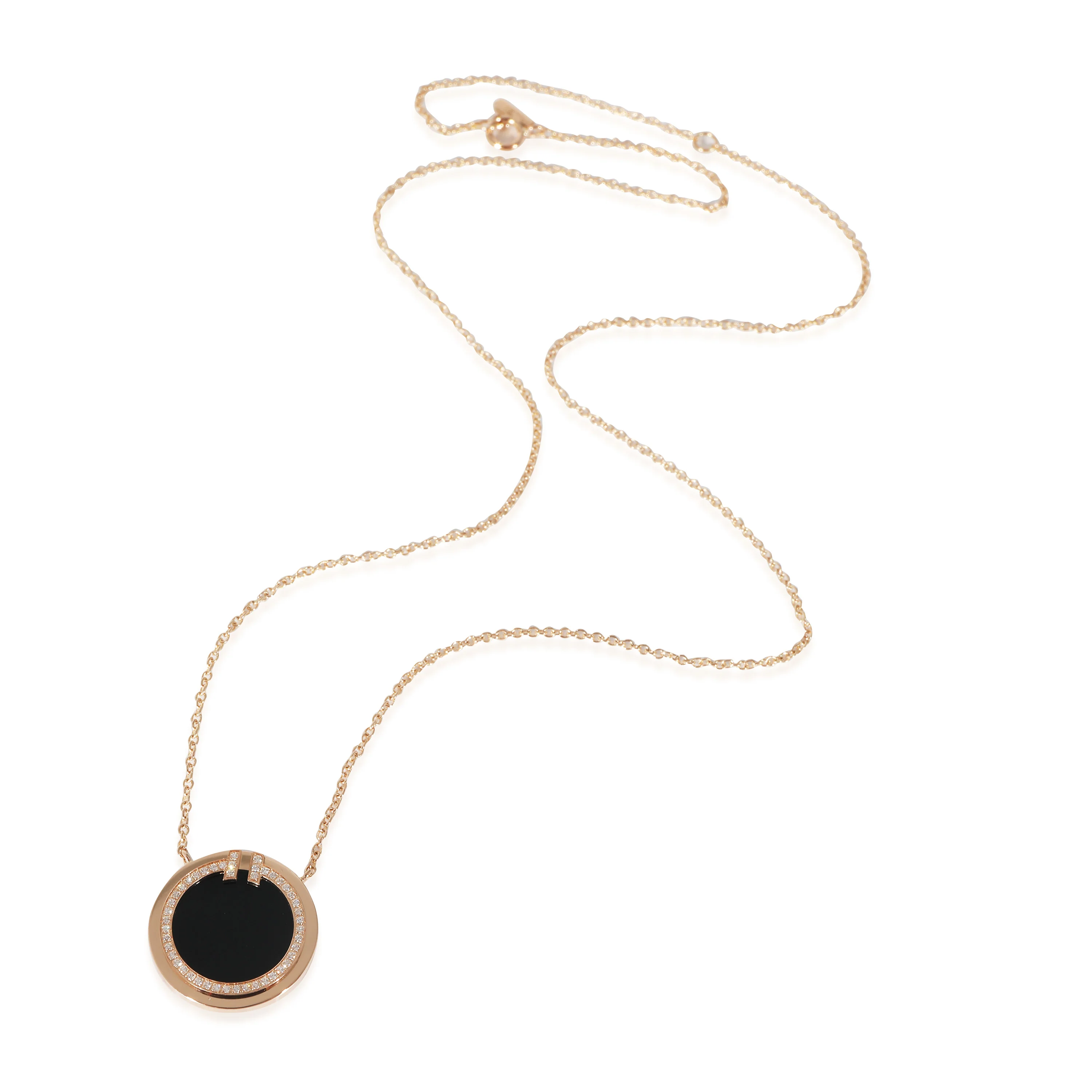 Tiffany & Co. Diamond & Black Onyx Circle Pendant in 18k Rose Gold 0.05 CTW - Image 2