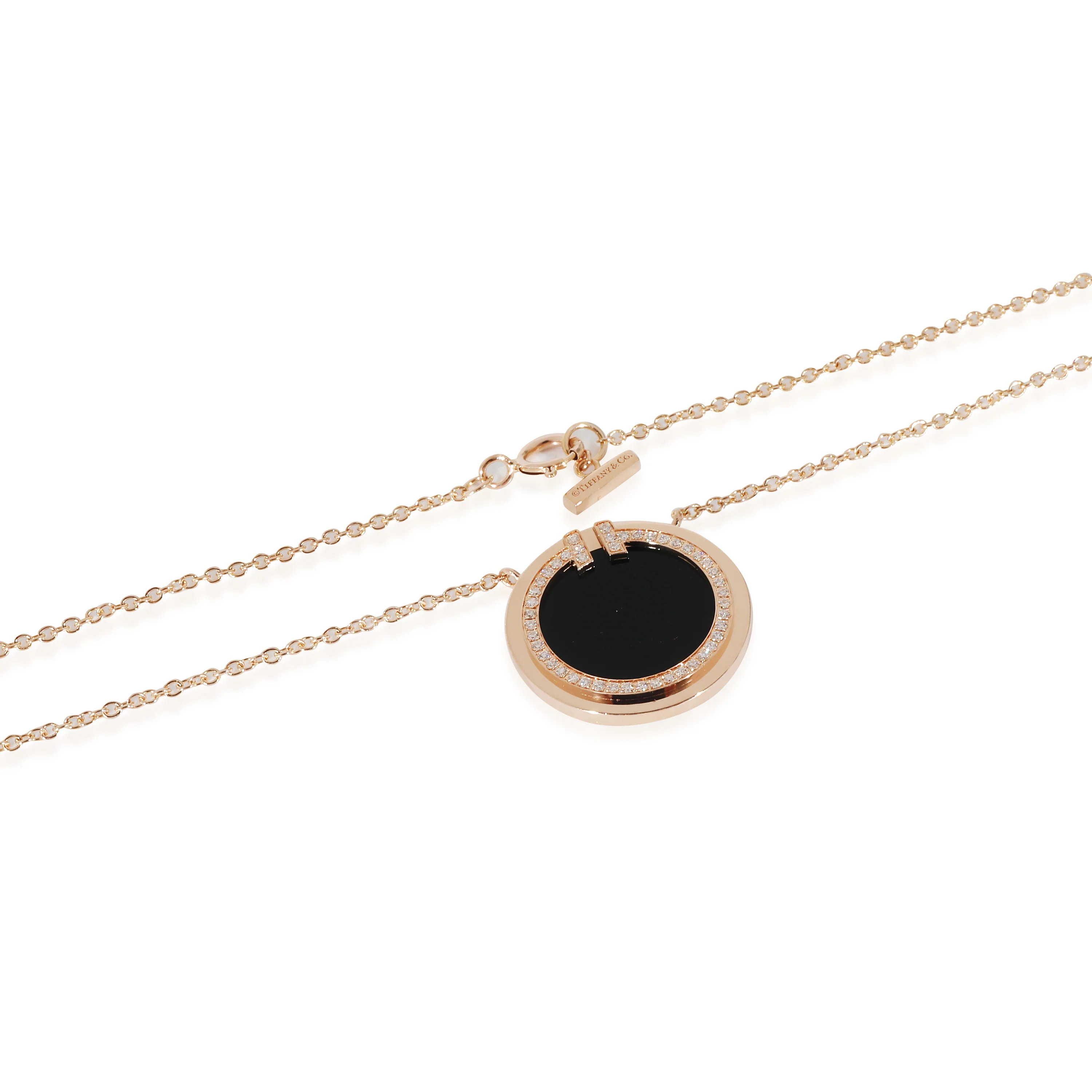 Tiffany & Co. Diamond & Black Onyx Circle Pendant in 18k Rose Gold 0.05 CTW - Image 3