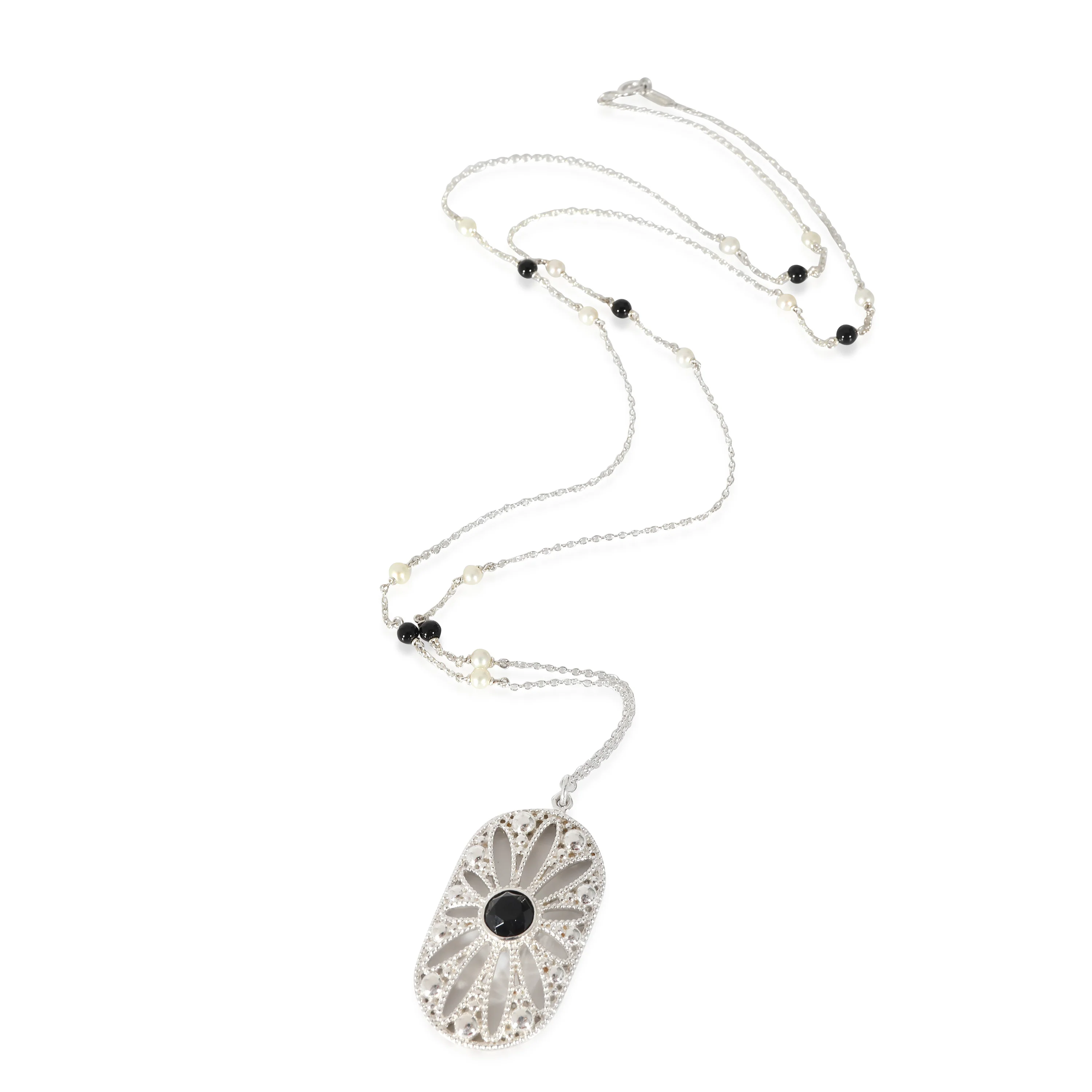 Ziegfeld Pearl & Onyx Daisy Cartouche in Sterling Silver - Image 2