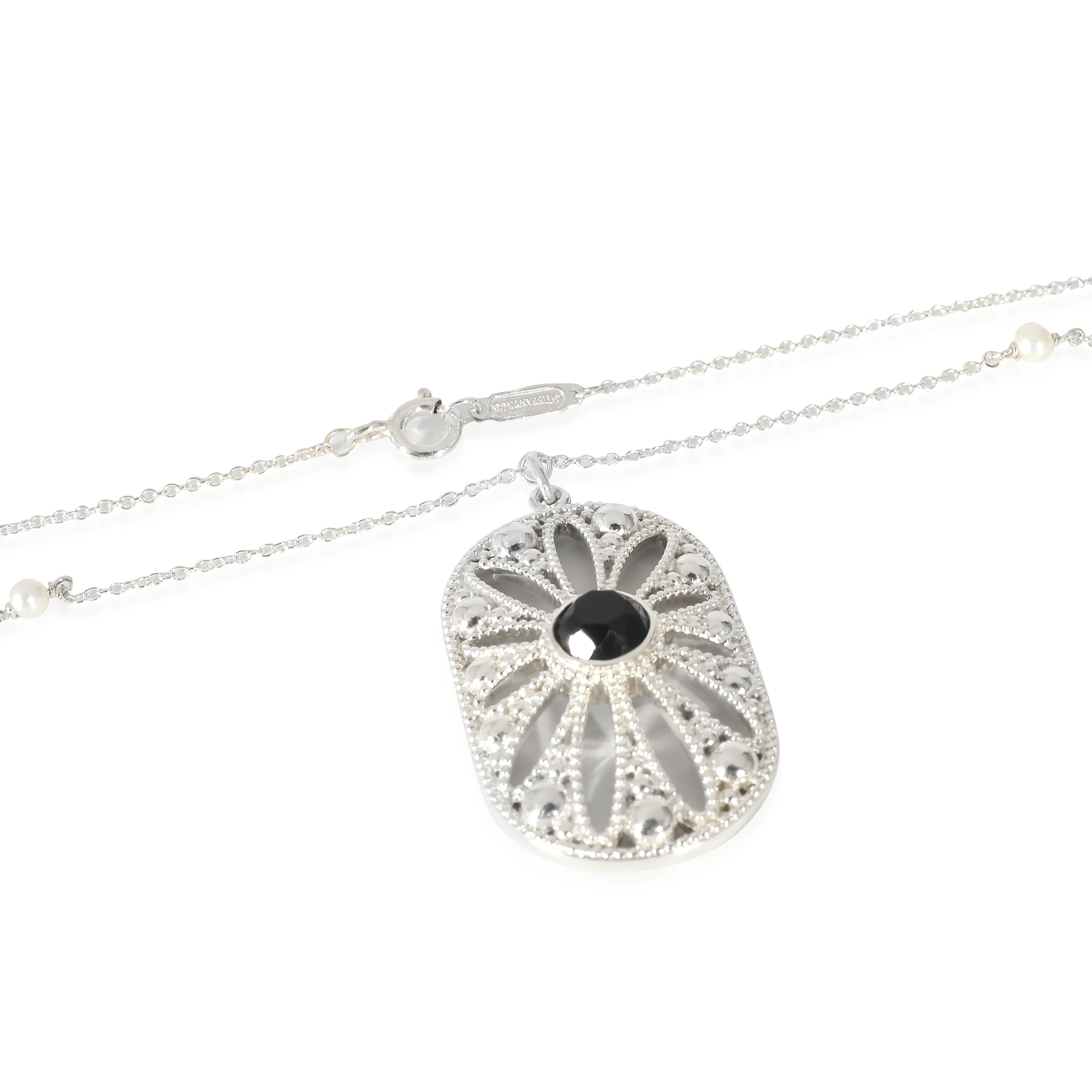 Ziegfeld Pearl & Onyx Daisy Cartouche in Sterling Silver - Image 3