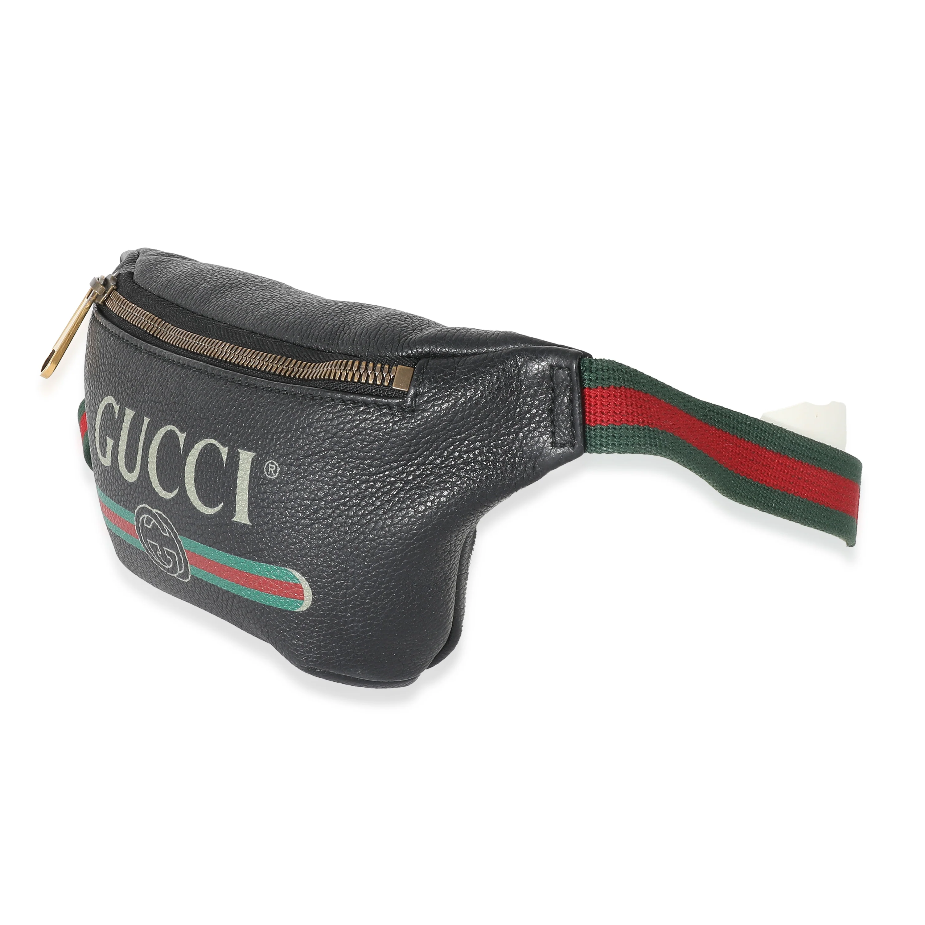 Gucci Black Grained Calfskin Logo Print Small Belt Bag - Image 2