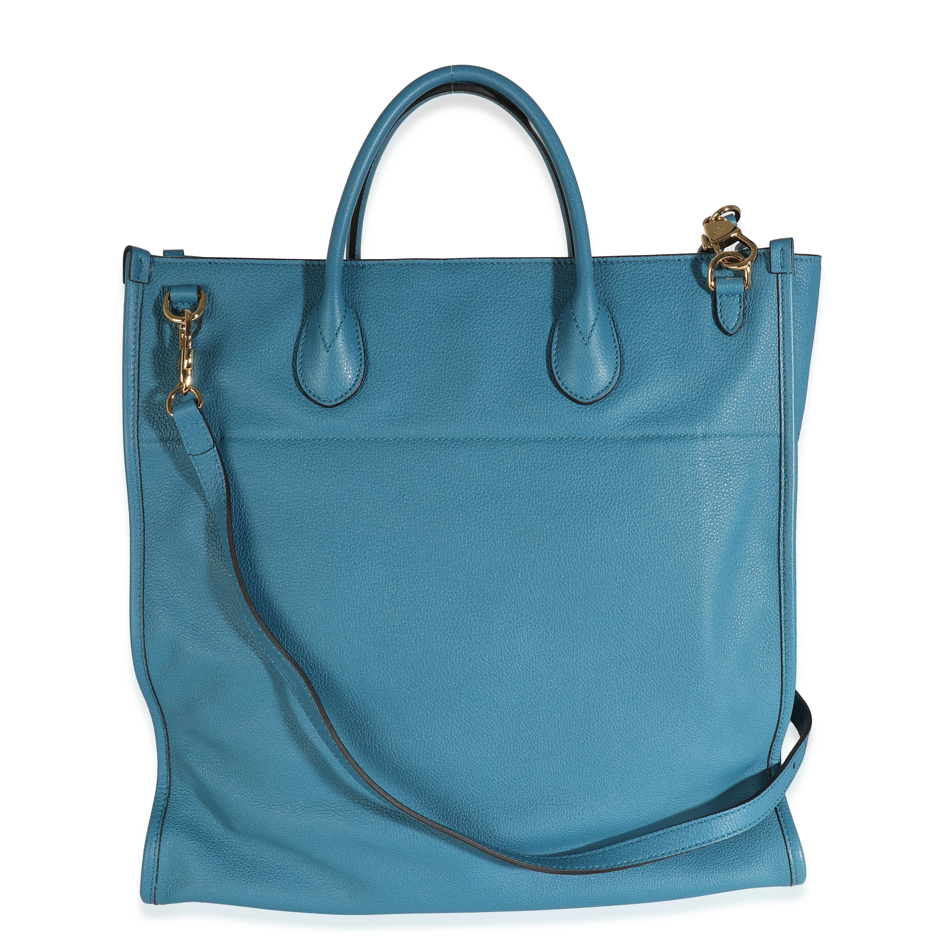 Blue Leather Logo Embossed Shopper Tote - Image 4