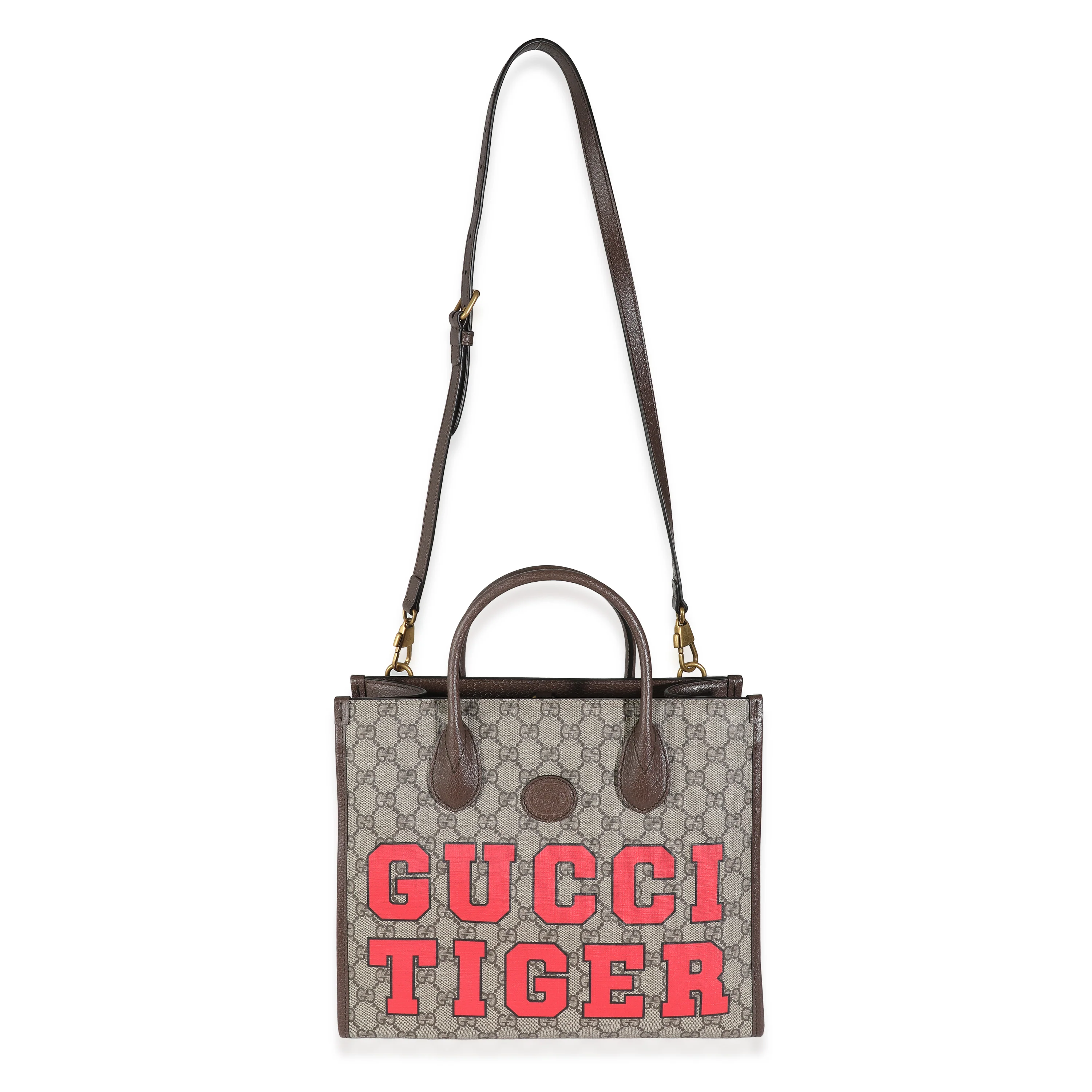 Beige GG Supreme Monogram Small Tiger Tote - Image 8