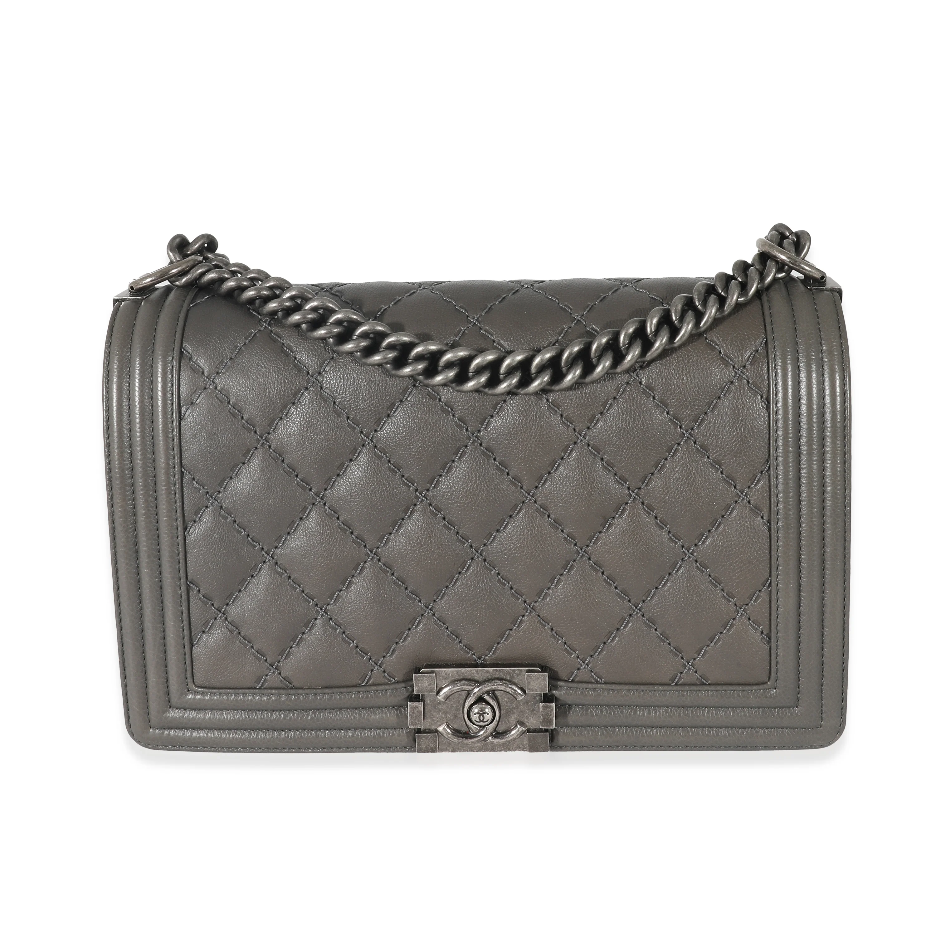 Chanel Grey Calfskin Whipstitch New Medium Boy Bag - Image 2