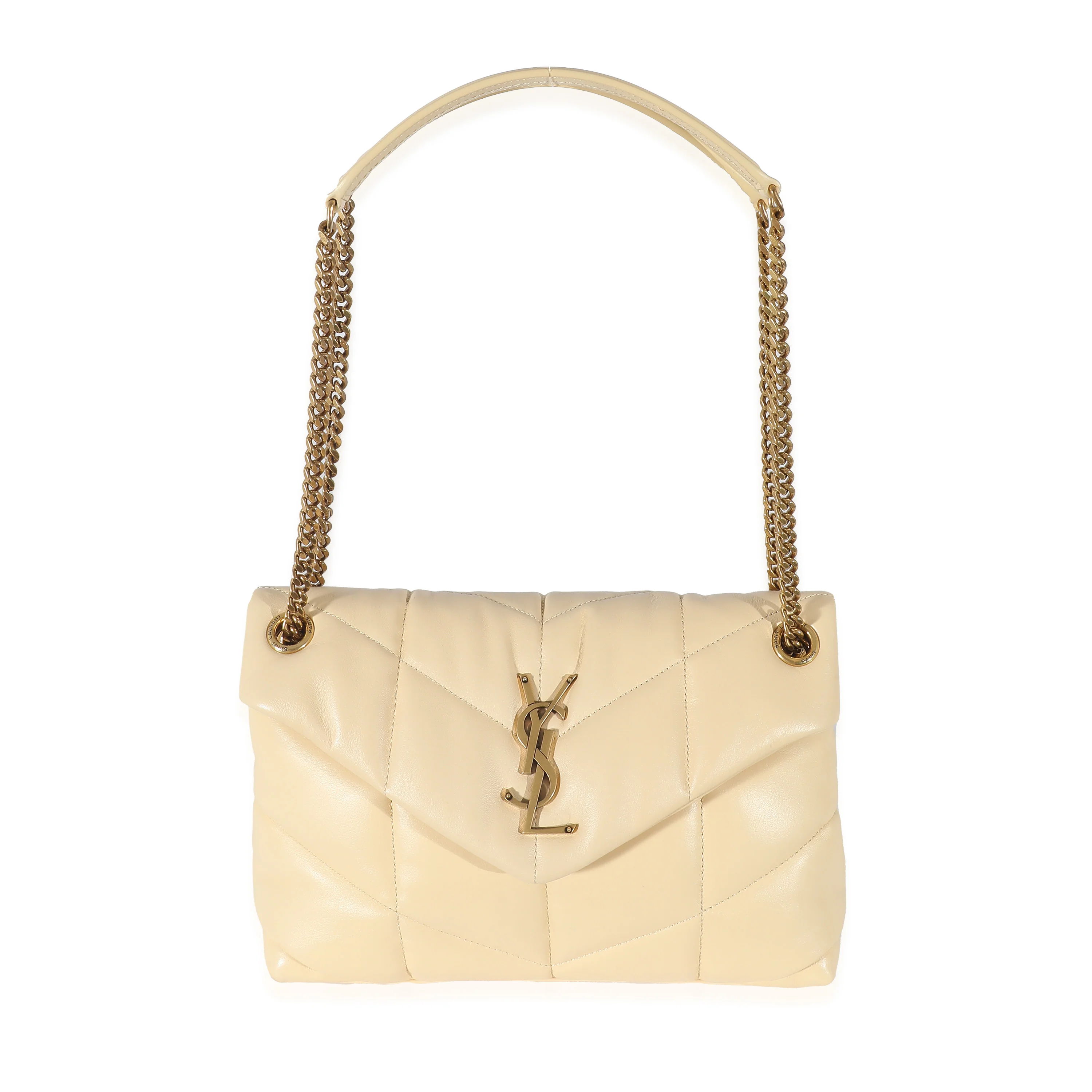 Saint Laurent Jaune Pale Lambskin Small Puffer Chain Bag - Image 4