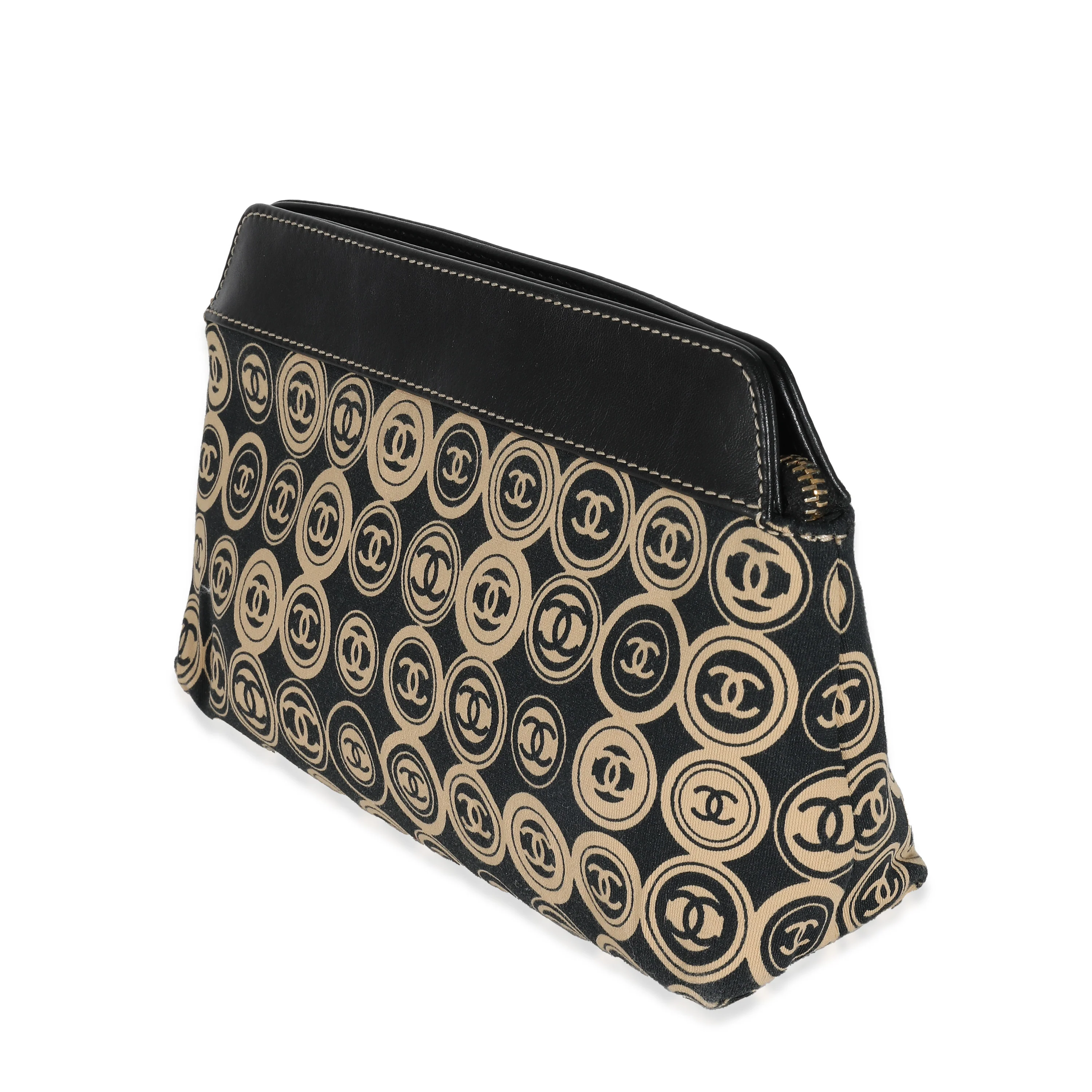 Black Beige Canvas CC Logo Clutch - Image 2