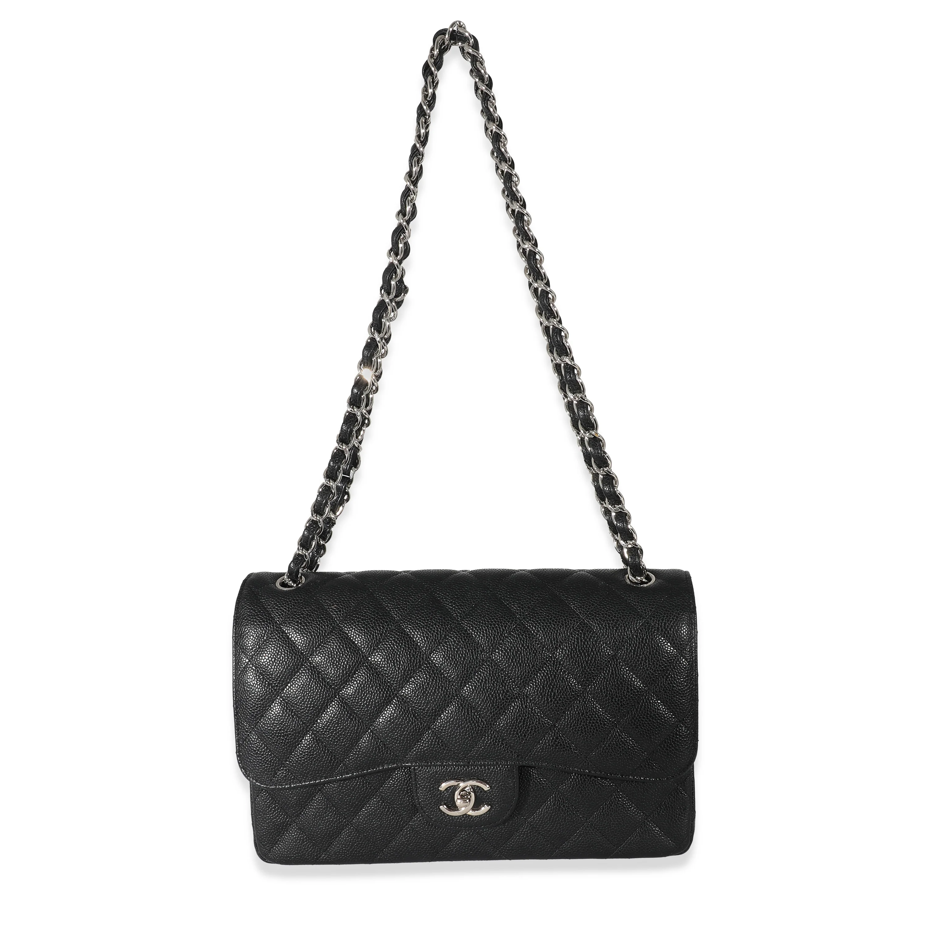 Chanel Black Quilted Caviar Jumbo Double Flap Bag - Image 4