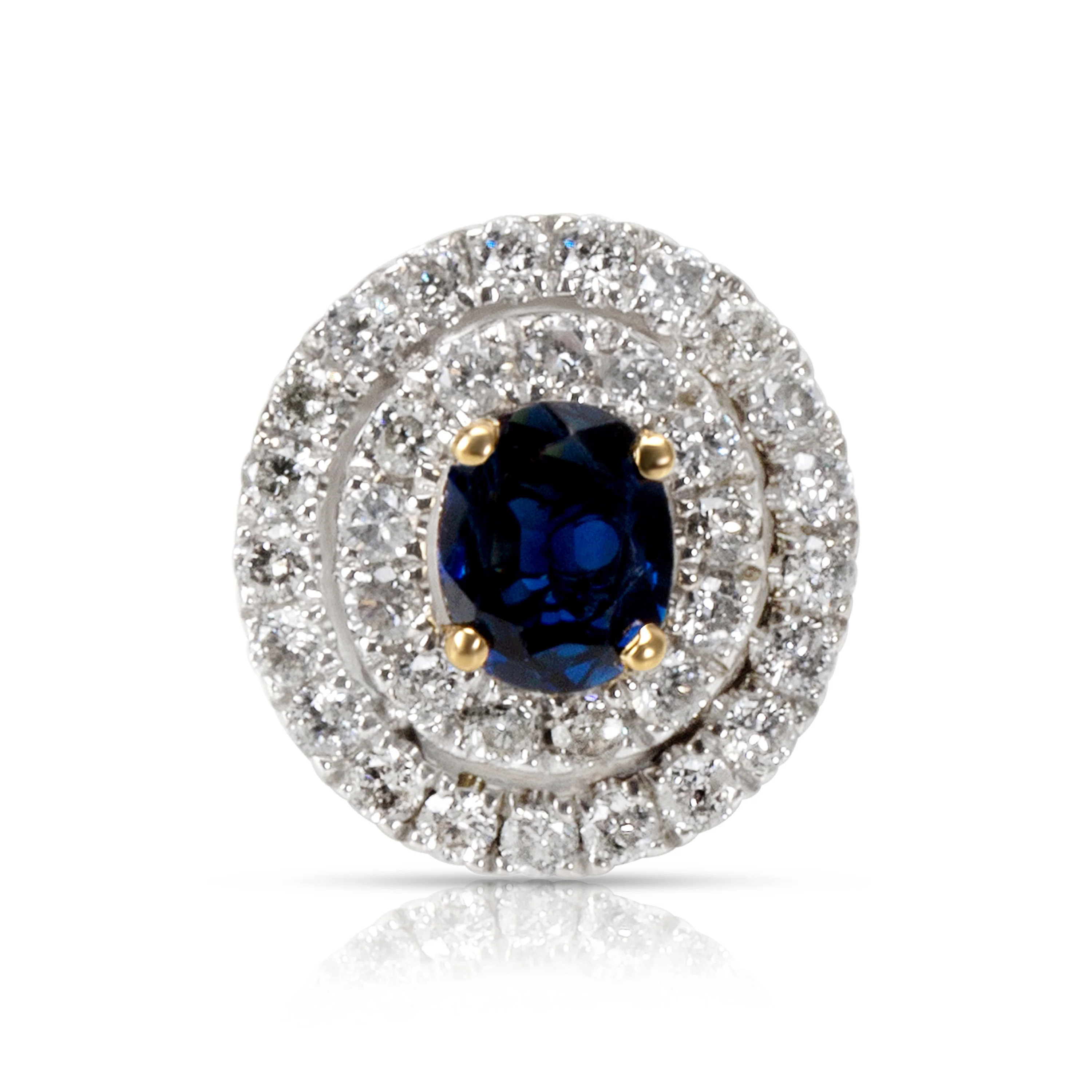 Sapphire & Diamond Double Halo Pendant in 18K Gold