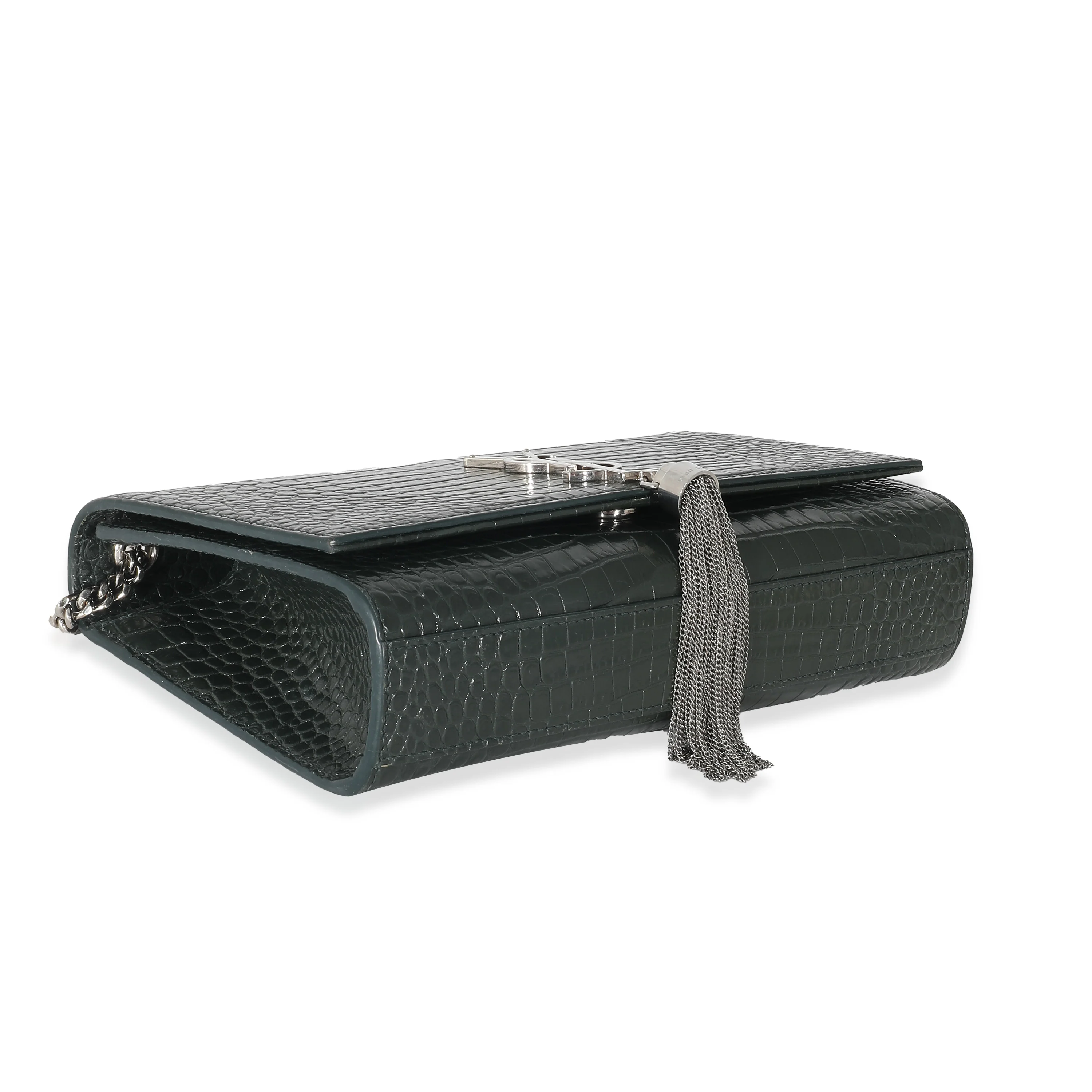 Saint Laurent Green Croc Embossed Medium Kate Tassel Bag - Image 6