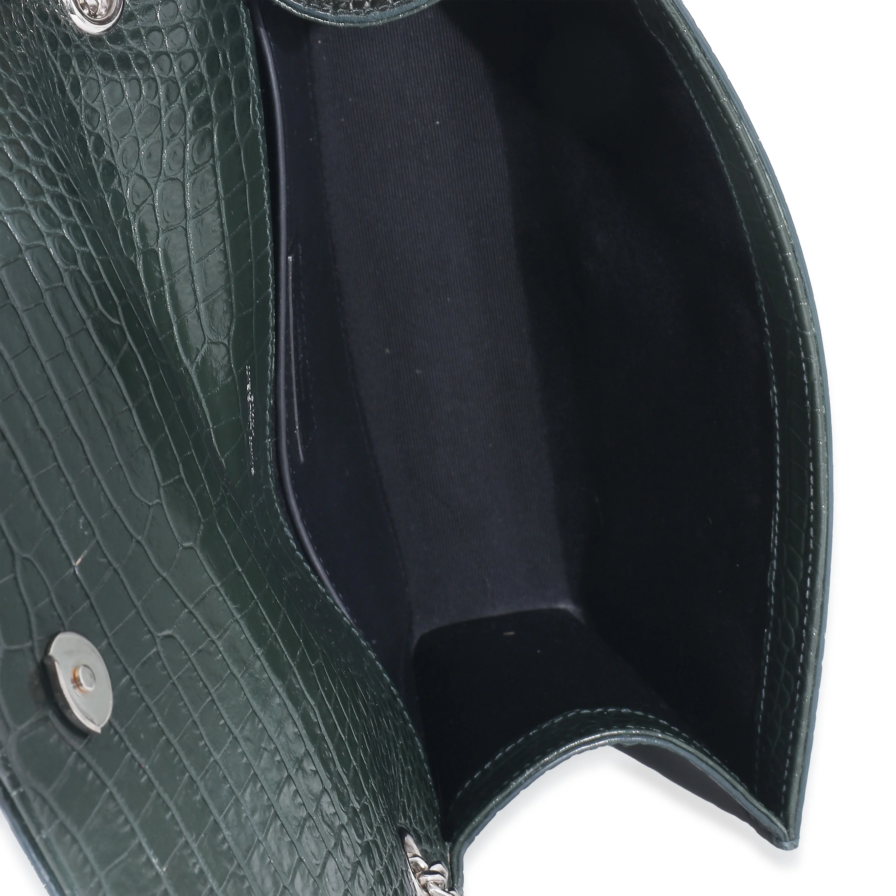 Saint Laurent Green Croc Embossed Medium Kate Tassel Bag - Image 8