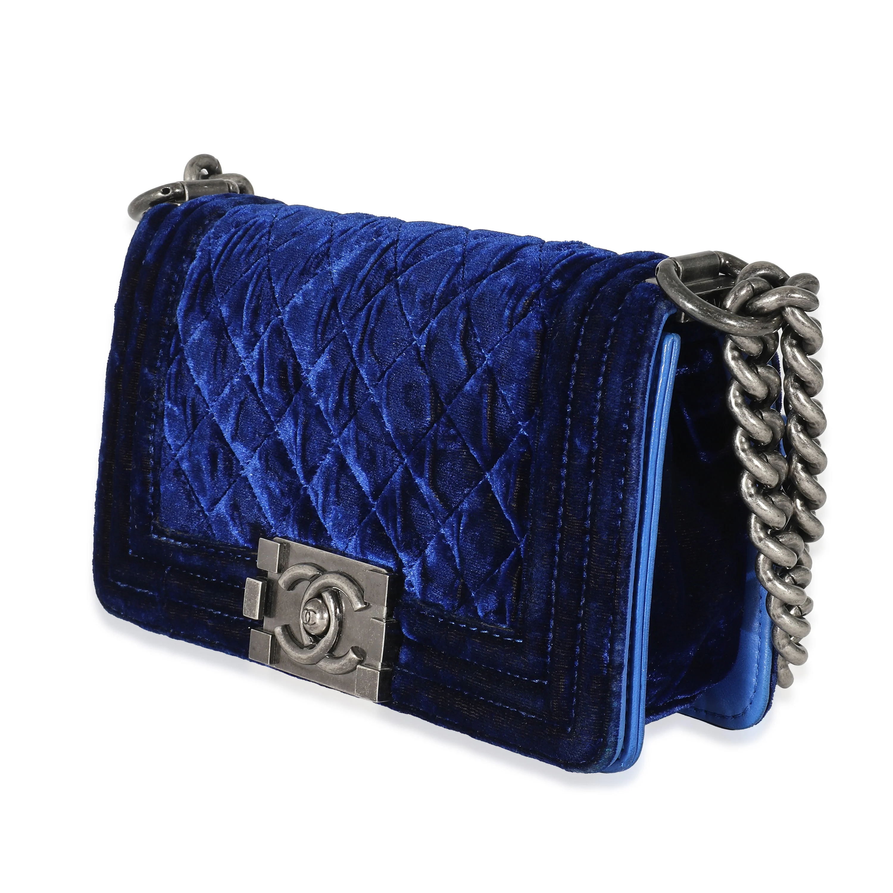Chanel Royal Blue Velvet Small Boy Bag - Image 2