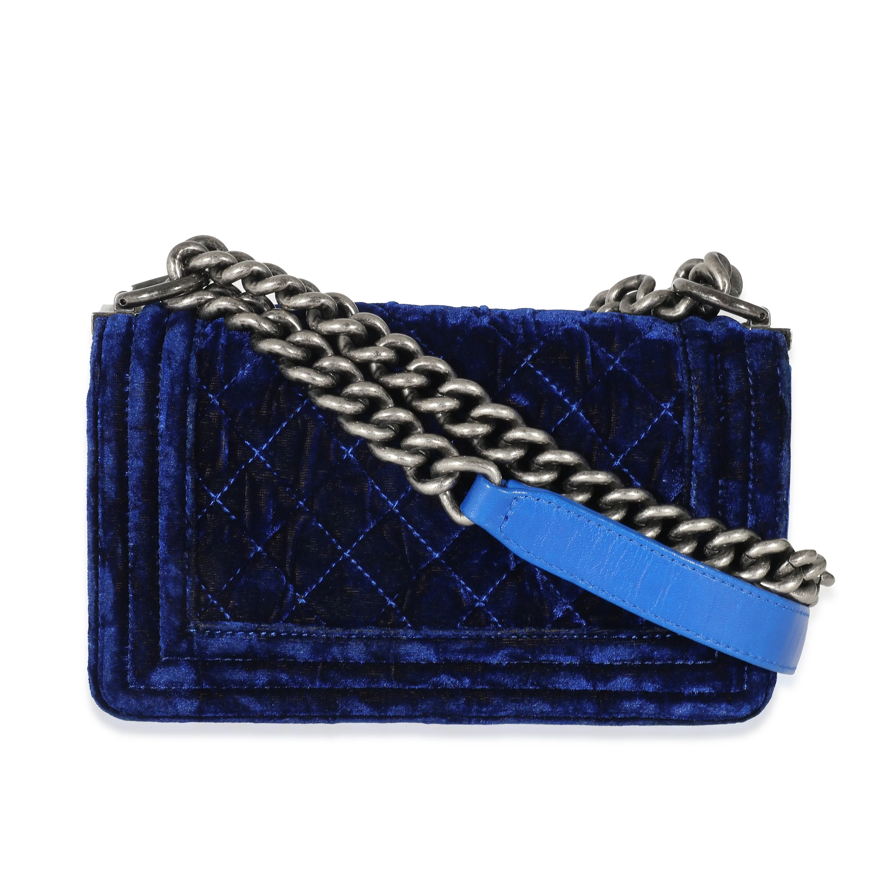 Chanel Royal Blue Velvet Small Boy Bag - Image 3
