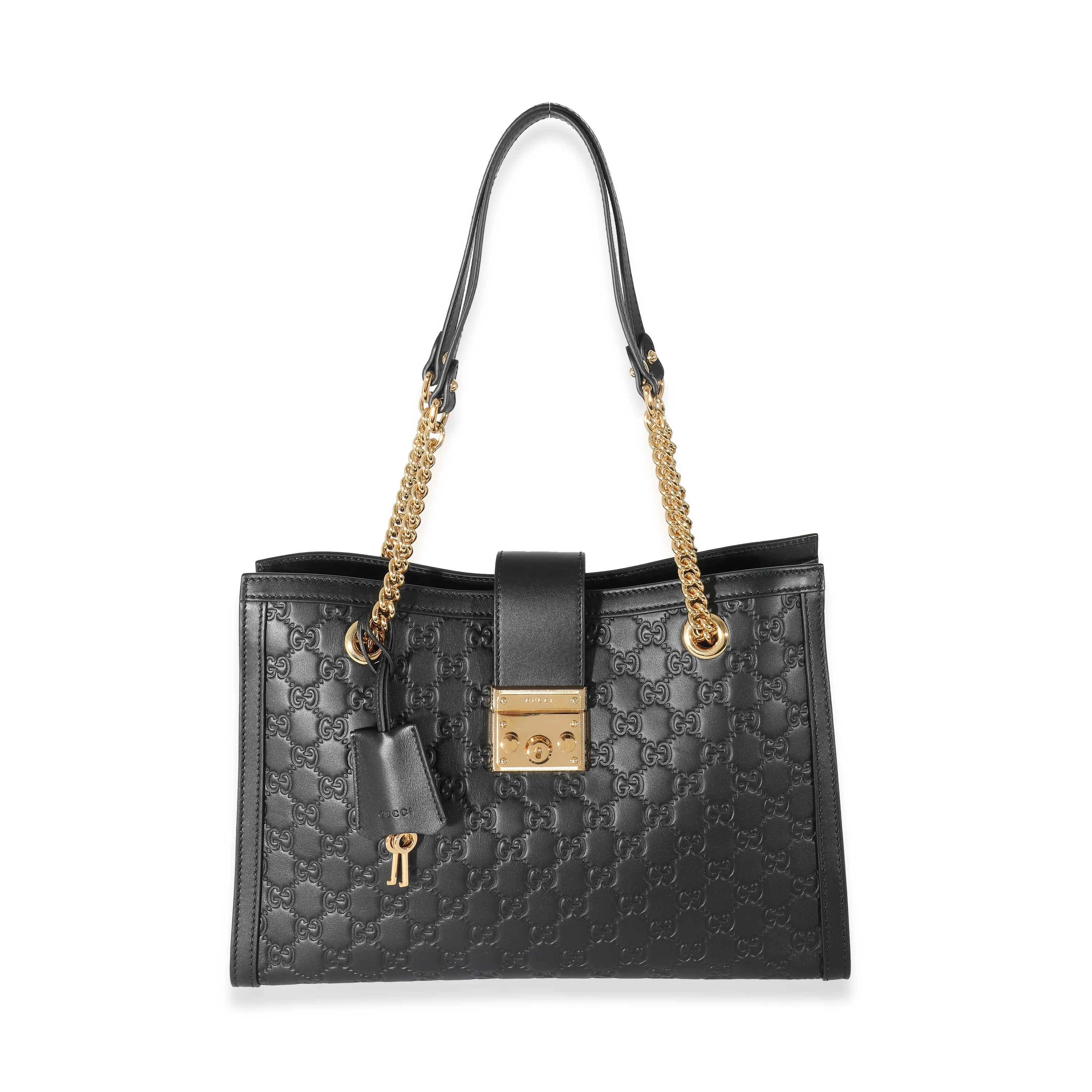 Gucci Black Guccissima Medium Padlock Chain Tote