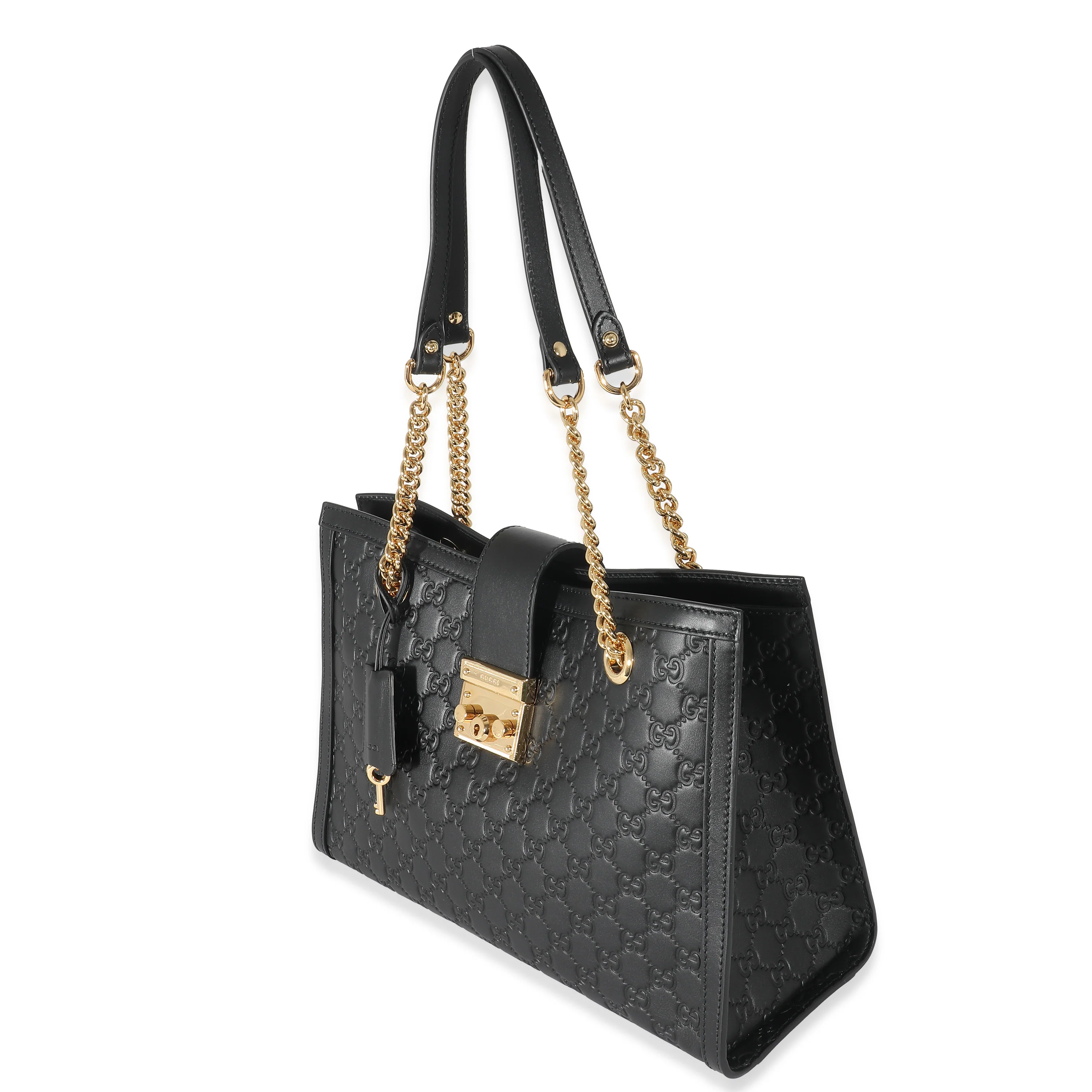 Gucci Black Guccissima Medium Padlock Chain Tote - Image 2