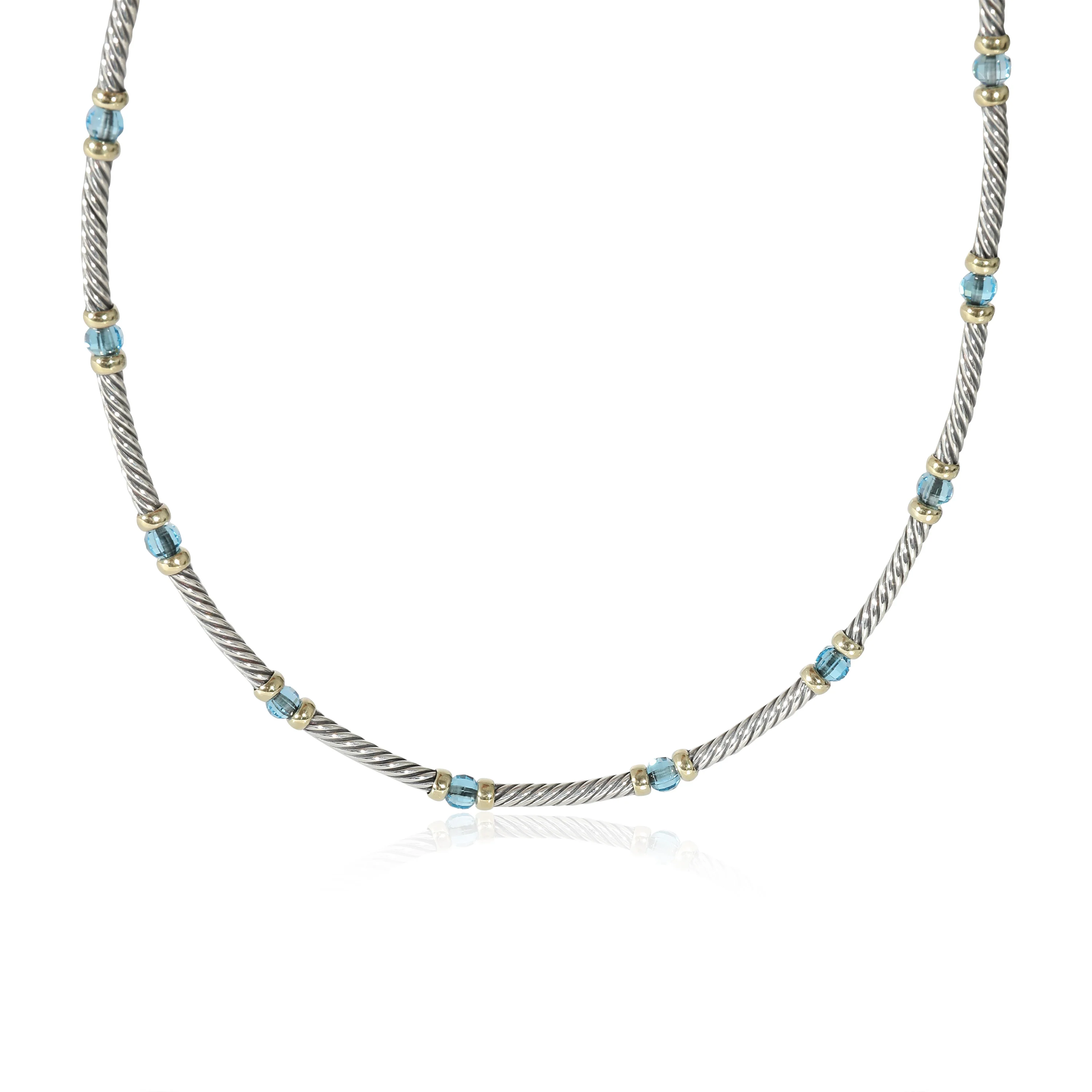 David Yurman Hampton Cable Topaz Station Necklace in Yellow Gold/Sterling Silver