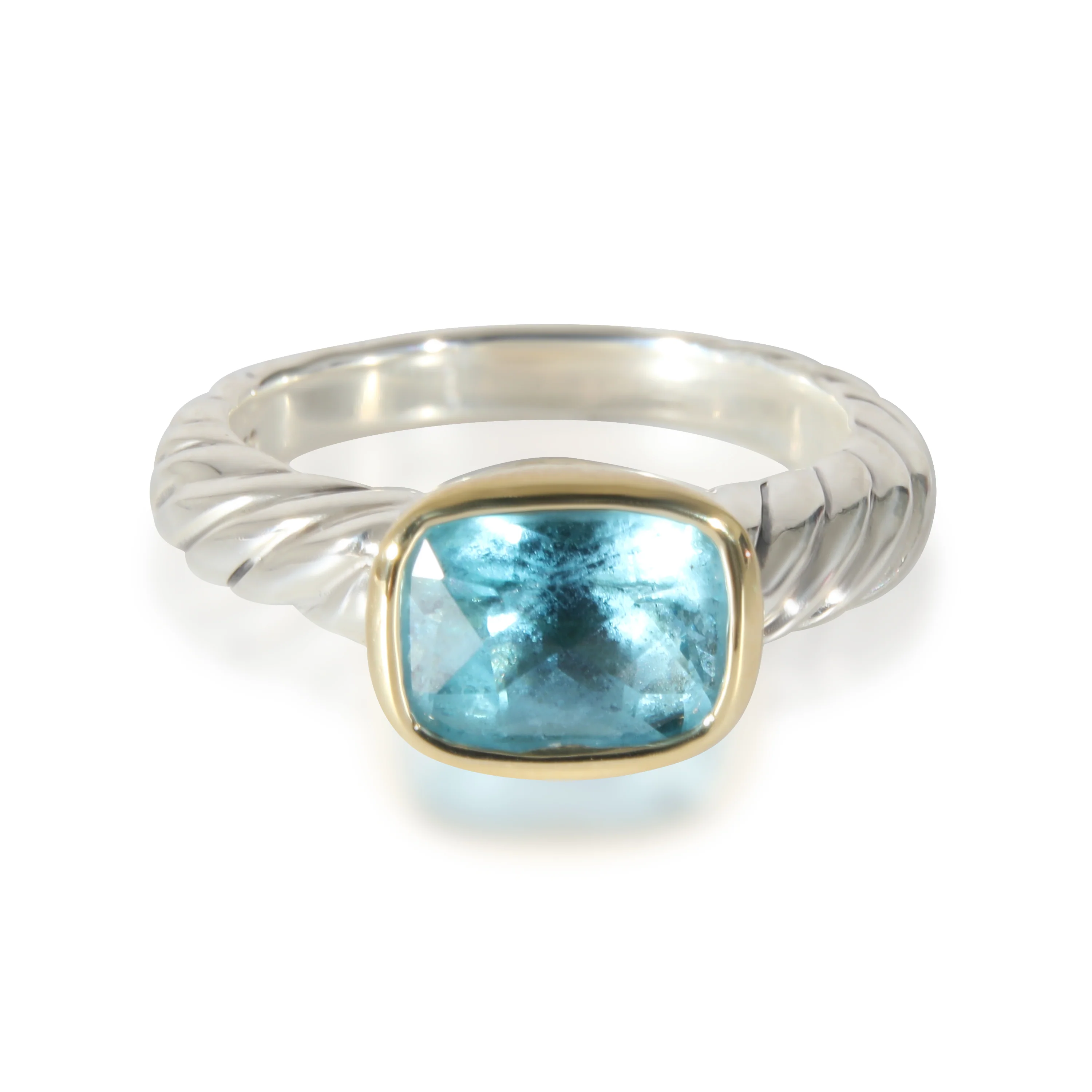 David Yurman Blue Topaz Ring in Yellow Gold/Sterling Silver
