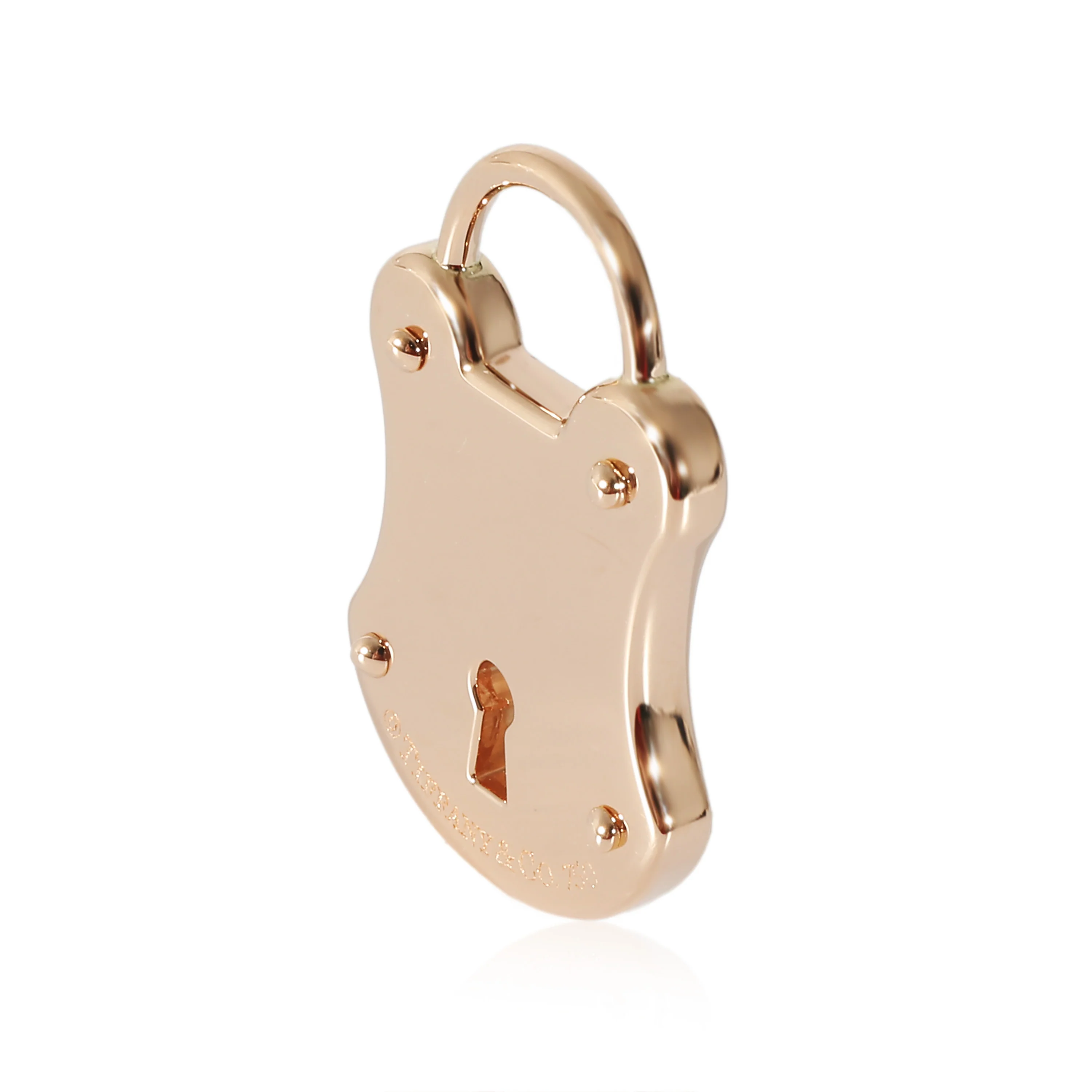 Tiffany & Co. Emblam Lock Pendant With Diamonds in 18k Rose Gold 0.06 CTW - Image 2