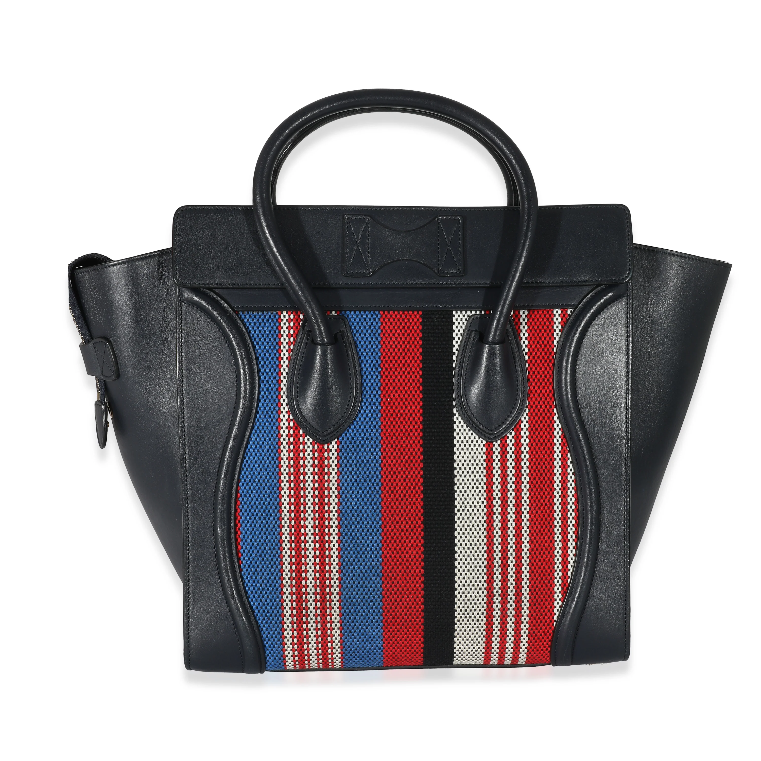 Celine Smooth Navy Calfskin Canvas Stripe Mini Luggage Tote - Image 3