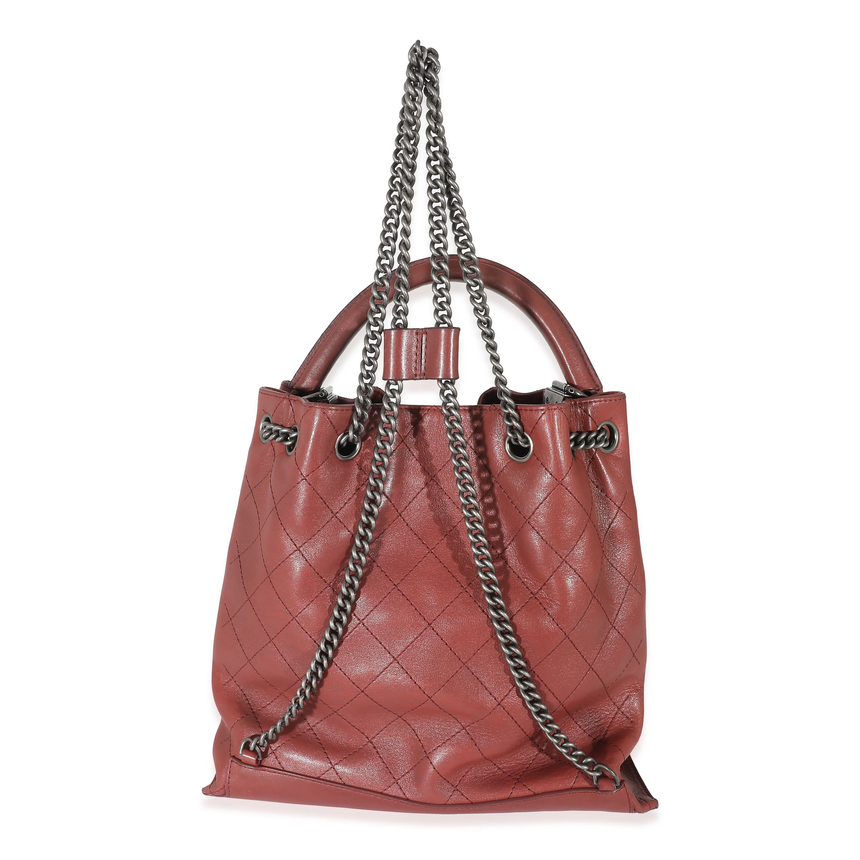 Burgundy Calfskin Stitched Medium Urban Luxury Drawstring Backpack - Image 3