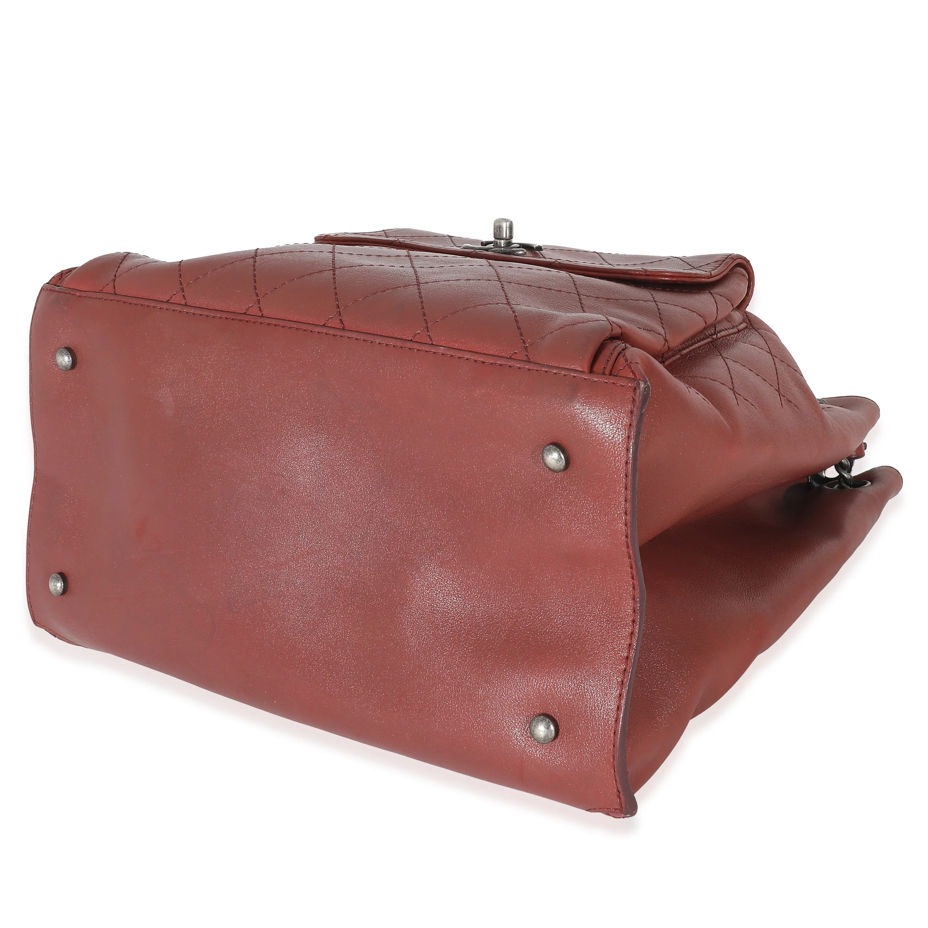 Burgundy Calfskin Stitched Medium Urban Luxury Drawstring Backpack - Image 6