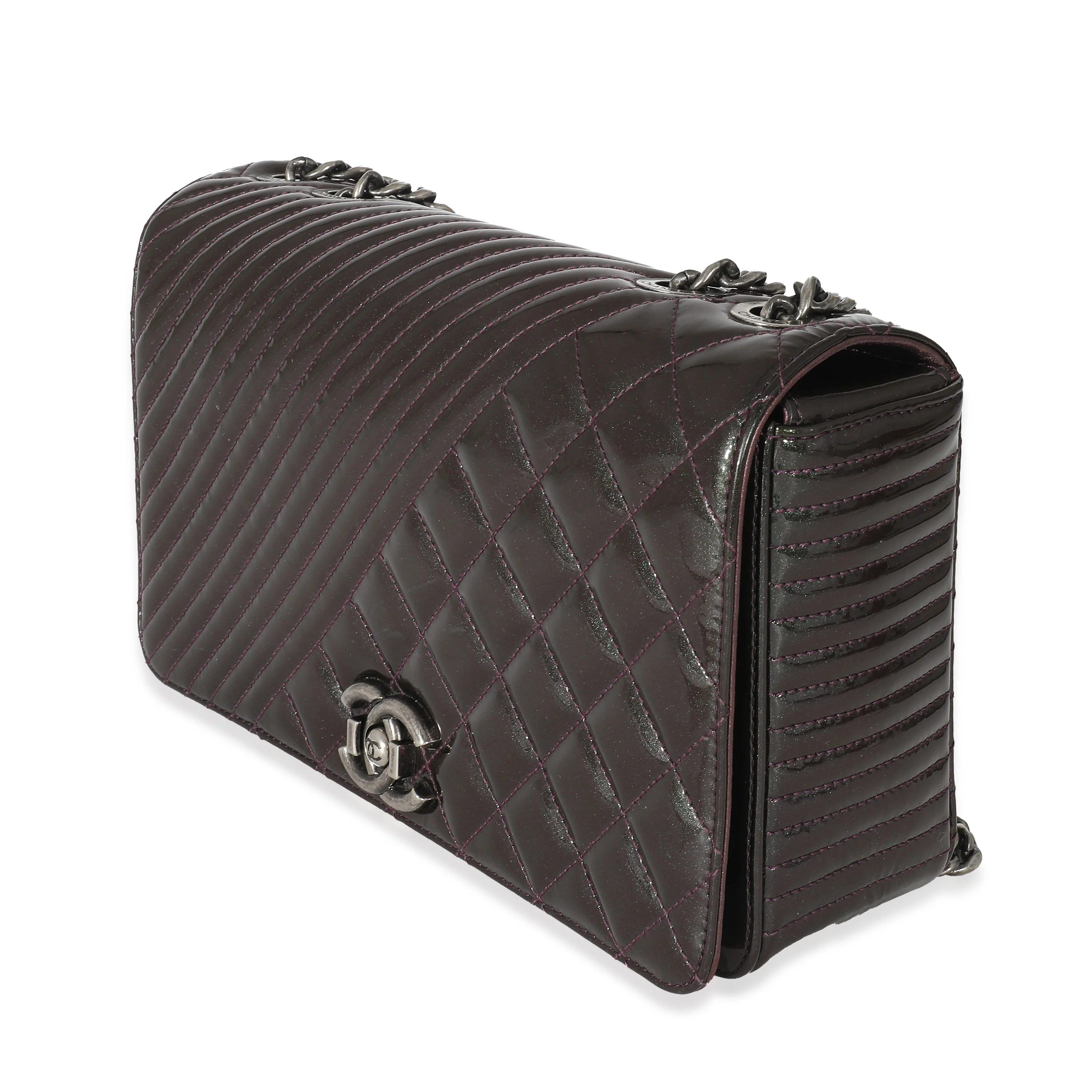 Chanel Burgundy Patent Medium Coco Boy Flap Bag - Image 2