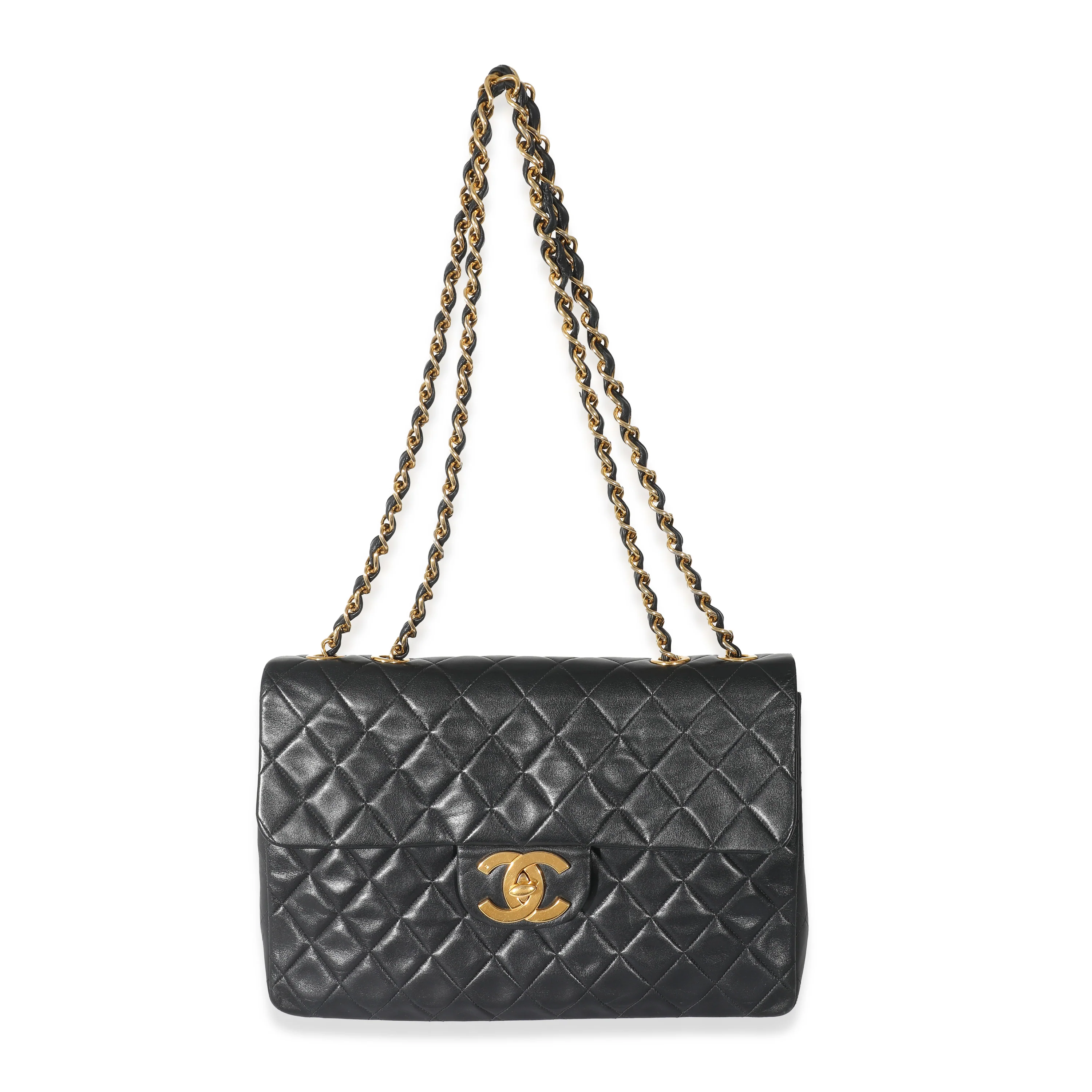 Chanel Vintage Black Quilted Lambskin XL Single Flap Bag - Image 6