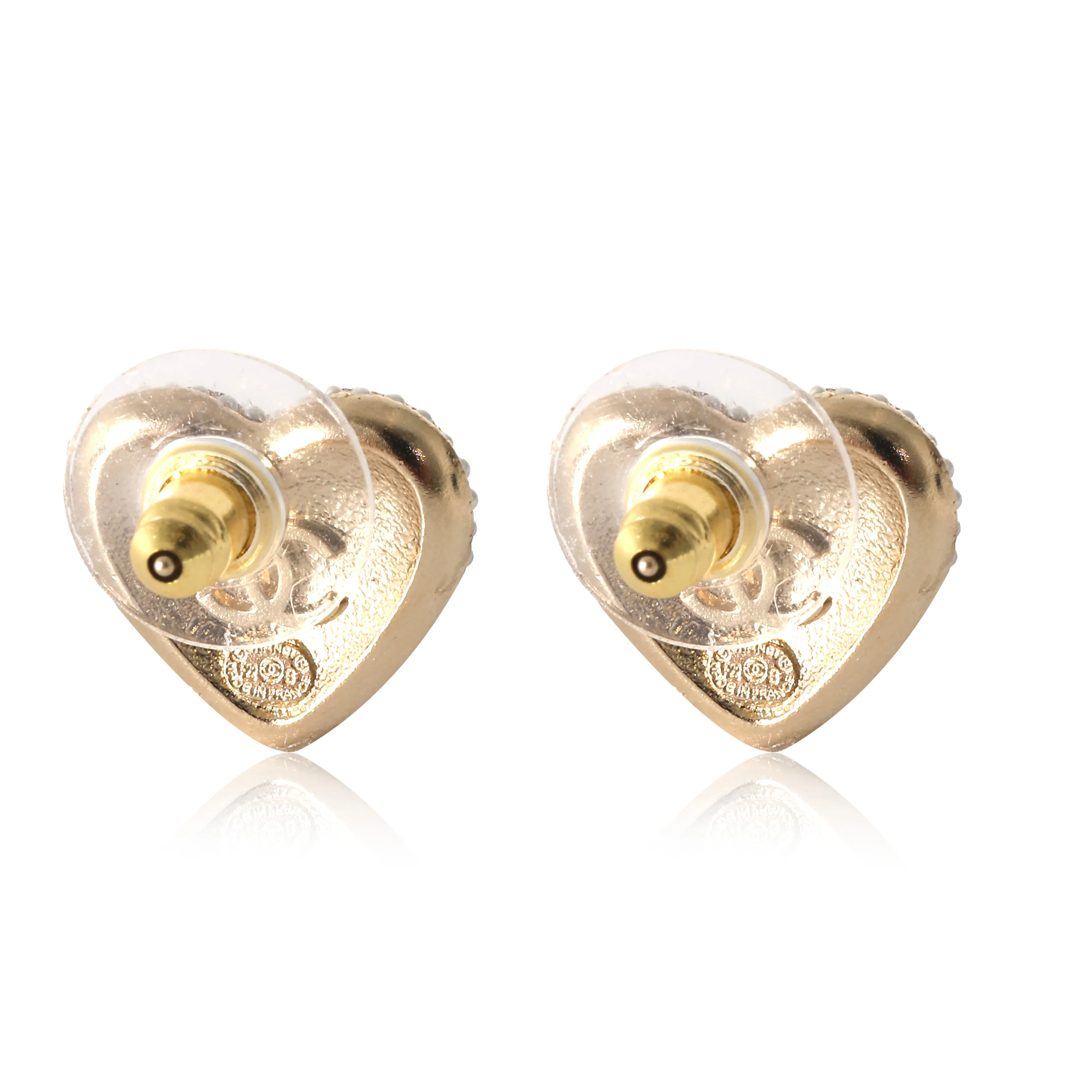 Chanel Gold Plated Heart Stud CC Earrings - Image 3