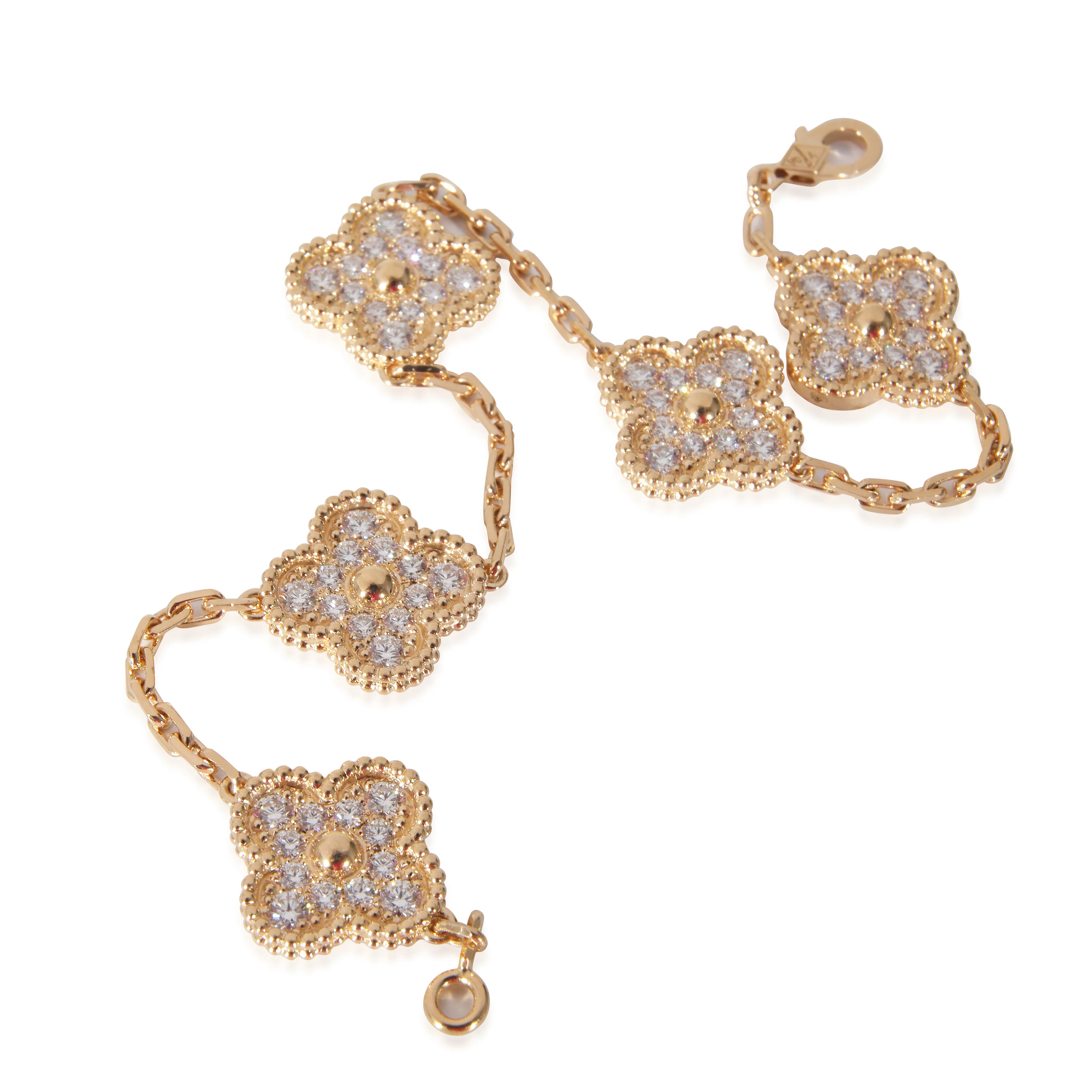 Van Cleef & Arpels Vintage Alhambra 5 Diamond Motifs Bracelet in Yellow Gold - Image 2